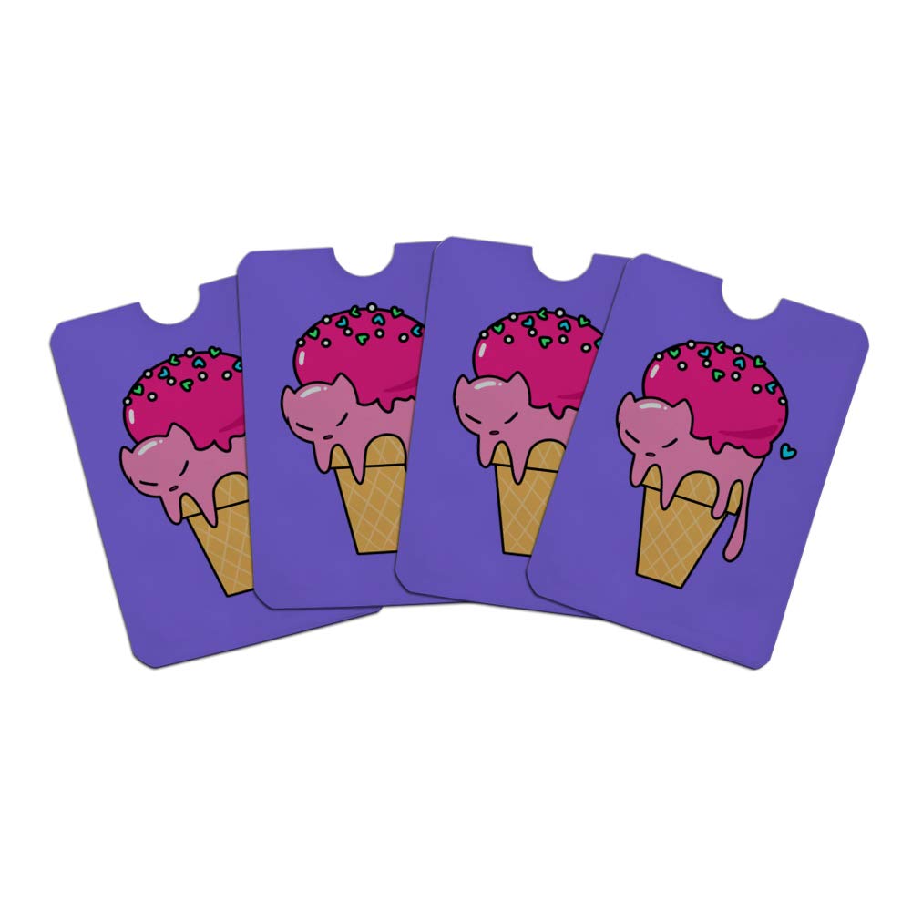 Stylish Cat-Themed RFID Blocking Credit Card Holder Set of 4 - Ice Cream Cone Design for Wallet Protection | Perfect for Travel, Shopping & Contactless Payment Security