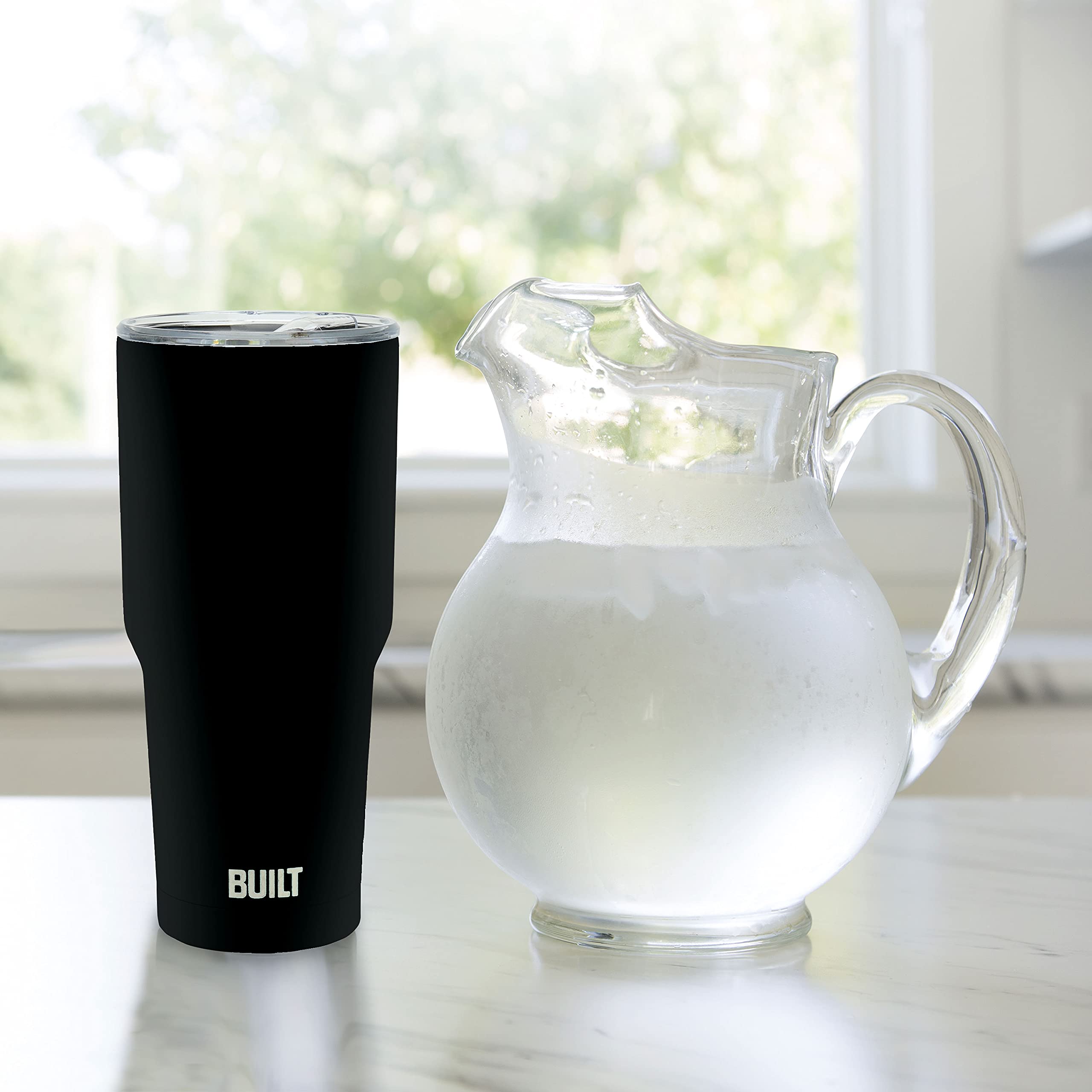 BUILT 30oz Vacuum Insulated Stainless Steel Tumbler with Tritan Lid - Double Wall Thermal Coffee & Water Bottle, Leakproof Splash Guard, Easy Clean, Black (5286376) - Perfect for Office, Gym, Travel & Outdoor Activities