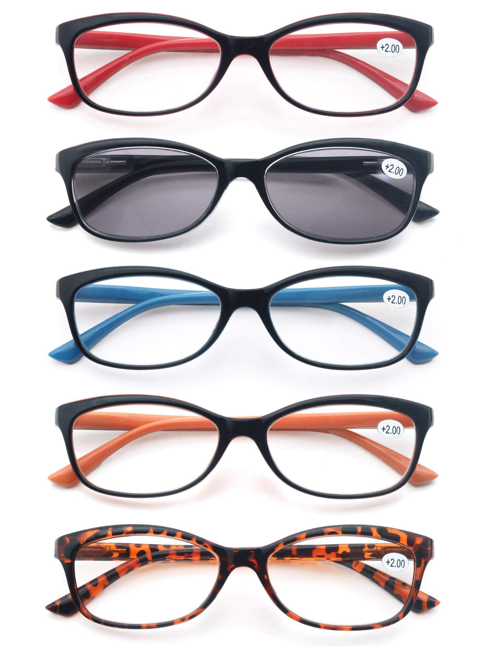 Colorful Women's Reading Glasses +1.50 - Lightweight Comfortable Frames 5 Pack for Outdoor Reading