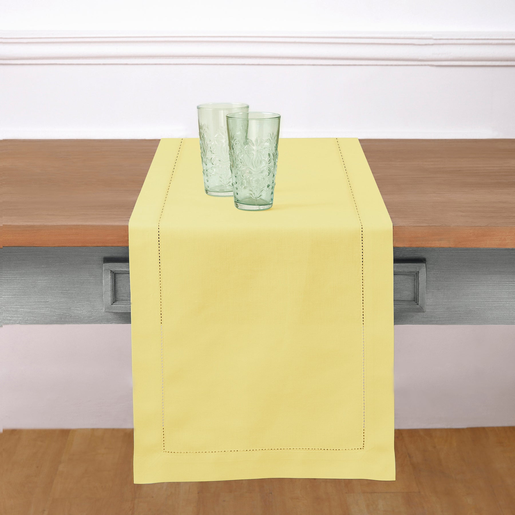 Premium Cotton Linen Hemstitch Table Runner - Elegant Dining Table Decor for Weddings, Parties & Home Decor - 12x72 Inches (White)