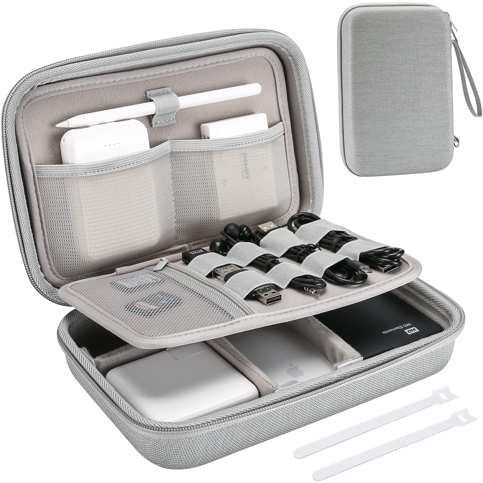 ProCase Hard Travel Electronic Organizer Case for MacBook Accessories - Power Adapter, Chargers, Cables, Power Bank, Magic Mouse, Apple Pencil, USB Flash Drive, SD Cards | Portable Grey Storage Bag (Large) | Perfect for Business Travel, Office & Home Organization