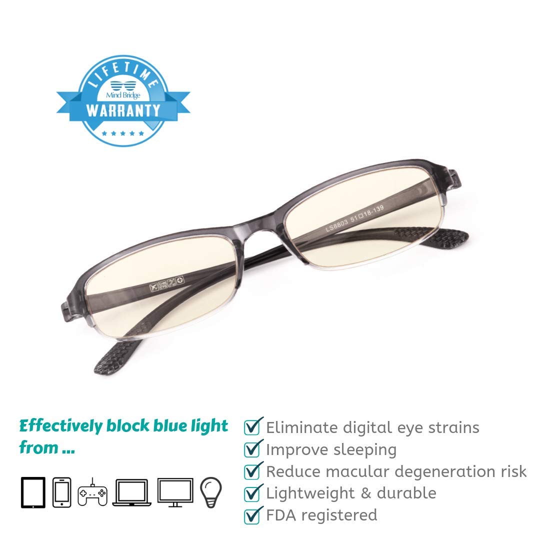 Mind Bridge Blue Light Blocking Glasses for Computer & Digital Screen Use - Anti Eye Strain Reading Glasses for Work, Gaming & Online Study
