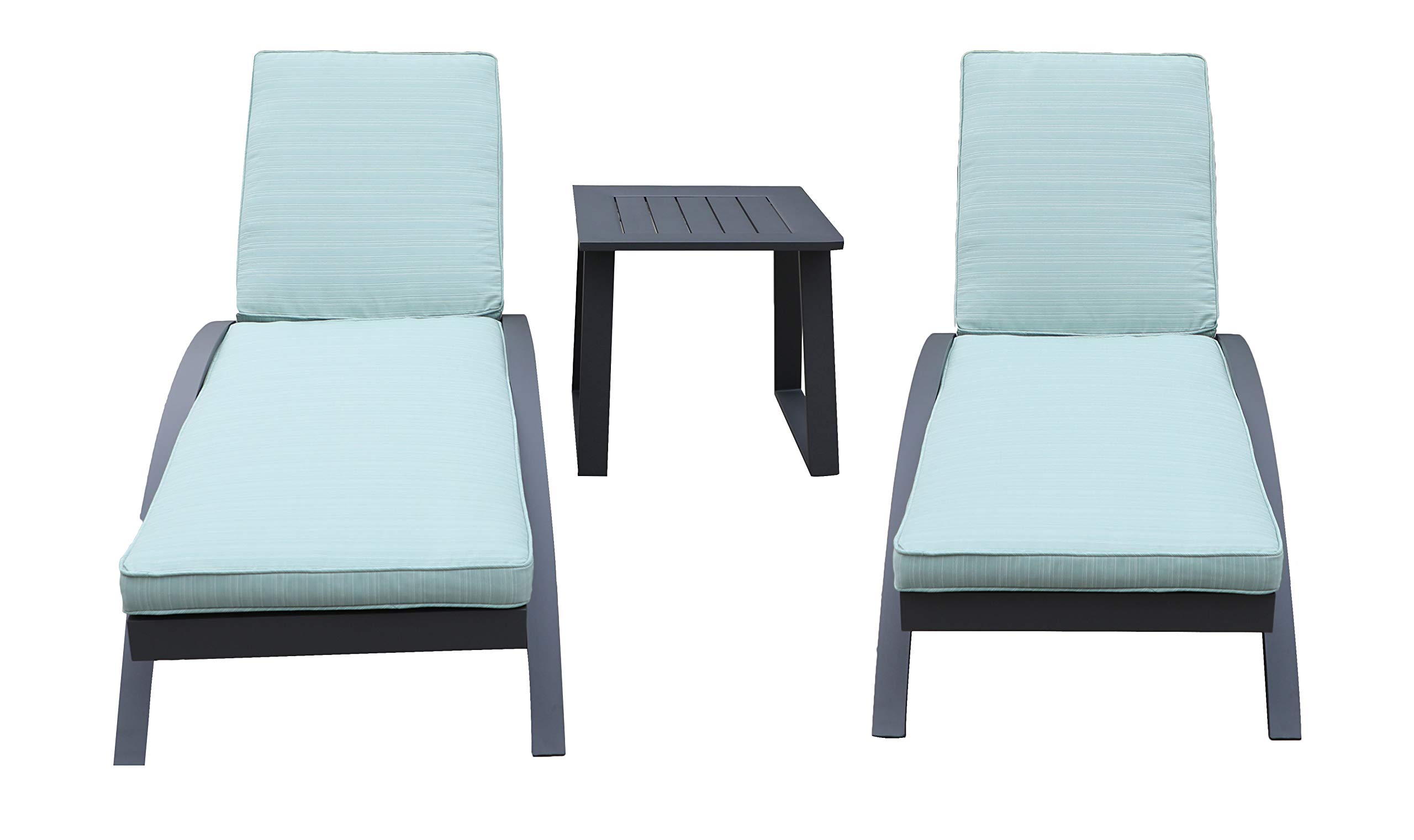 All-Weather Outdoor Patio Furniture Set - 2 Adjustable Poolside Chaise Lounge Chairs with 1 Side Table & Aqua Cushions | Sun & Pool Resistant | Perfect for Backyard, Beach & Resort Relaxation