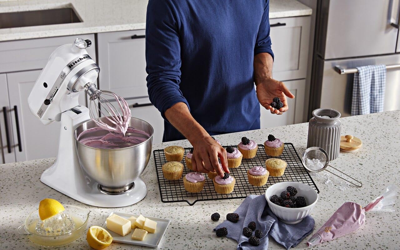 KitchenAid Classic Series 4.5 Quart Tilt-Head Stand Mixer K45SS - Powerful Countertop Electric Mixer for Baking, Dough & Cooking - Perfect for Home Bakers & Professional Chefs (White)