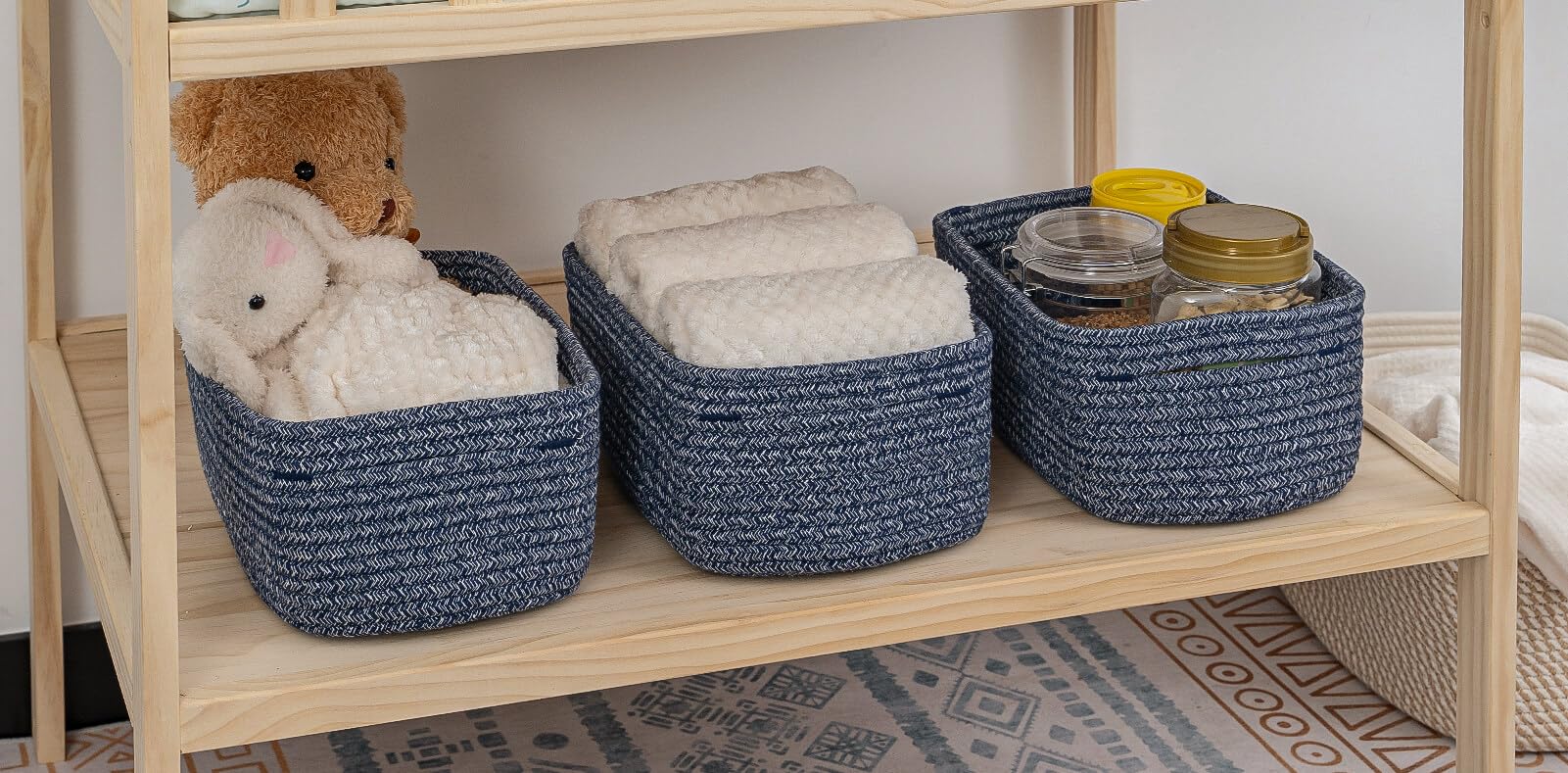 CubesLand 2-Pack Woven Cube Storage Baskets - Navy Blue Closet Organizer Bins for Toys, Clothes & Home Decor | Durable, Skin-Friendly & Stylish Room Organization Solution | Perfect for Bedroom, Nursery & Playroom Storage