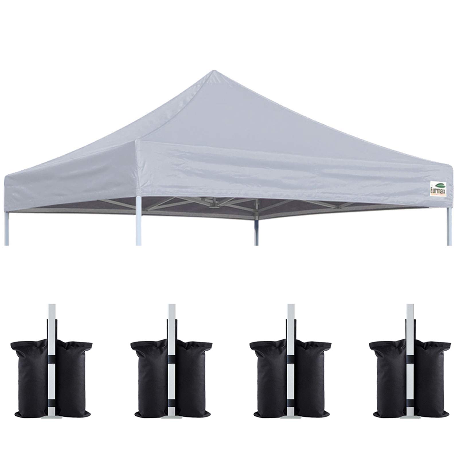 Eurmax USA 10x10 Pop Up Canopy Replacement Top Cover - 30 Color Options with Bonus 4PC Weight Bags (Gray) - Durable Outdoor Tent Cover for Camping, Beach Parties, Tailgating & Backyard Events