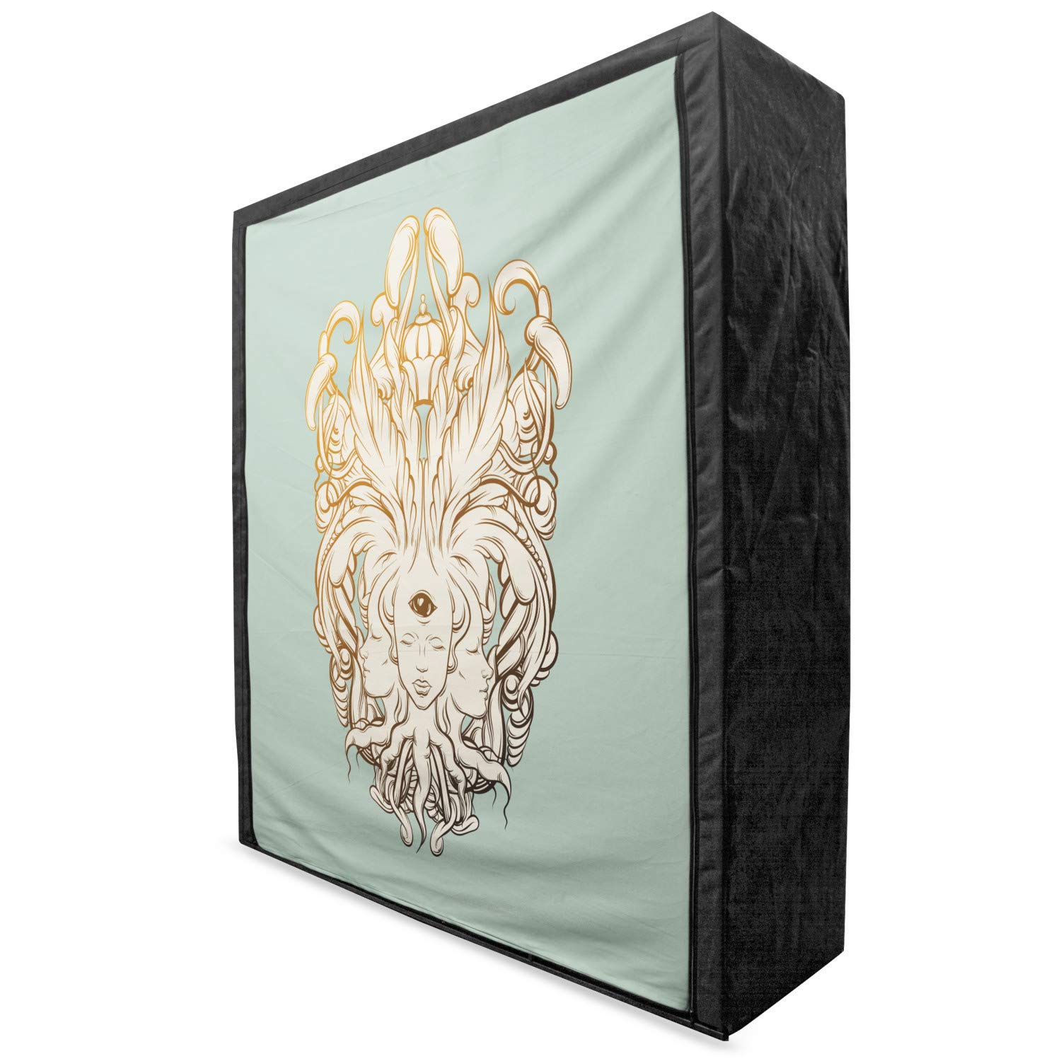 Ambesonne Surreal Portable Fabric Wardrobe - 3-Headed Fortune Teller & Floral Baroque Art Design, 59