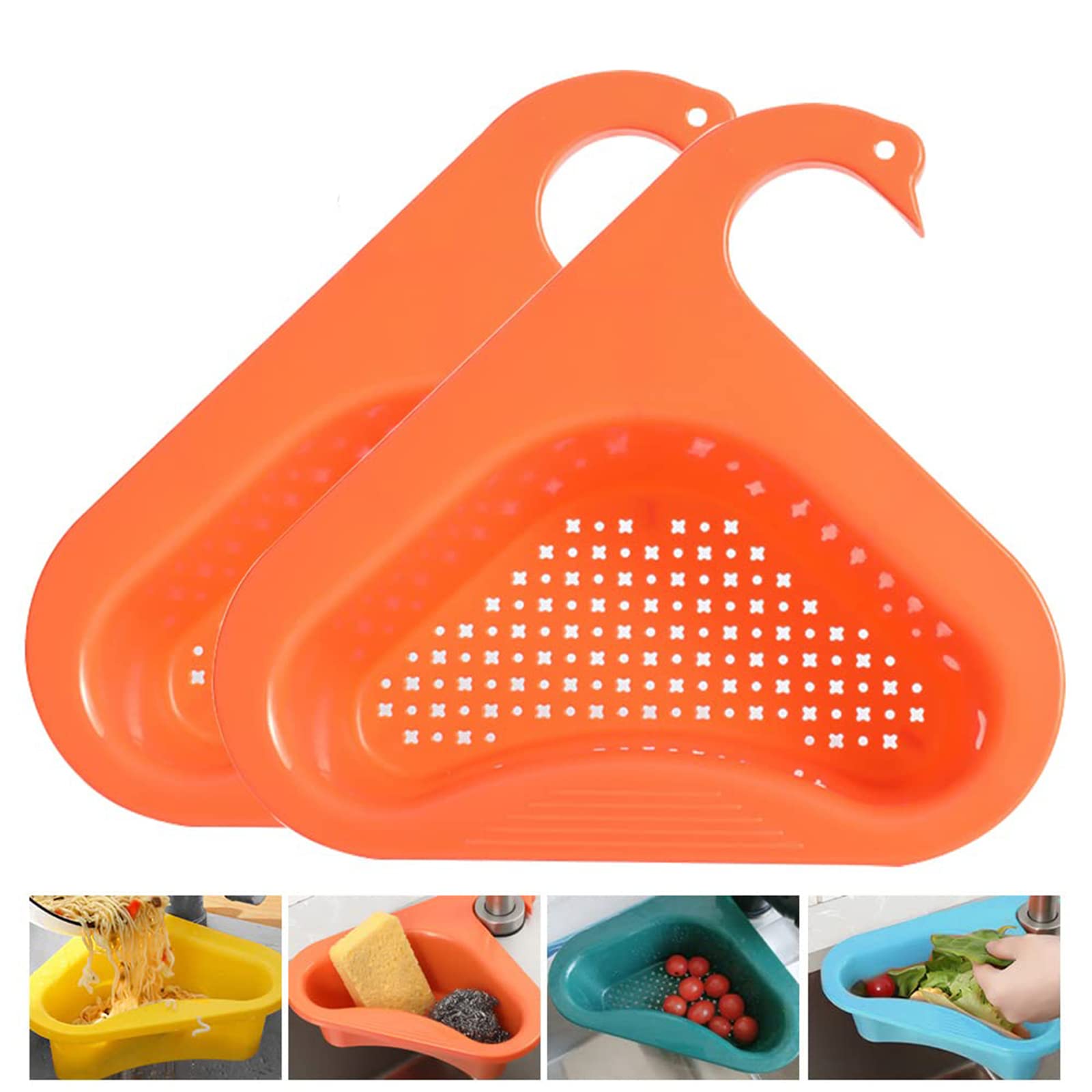 Swan-Shaped Kitchen Sink Drain Basket - Triangular Sink Drain Shelf & Strainer Basket (2-Pack, Orange) - Universal Fit for All Sinks - Perfect for Organizing Sponges, Soap & Utensils by Your Kitchen Sink