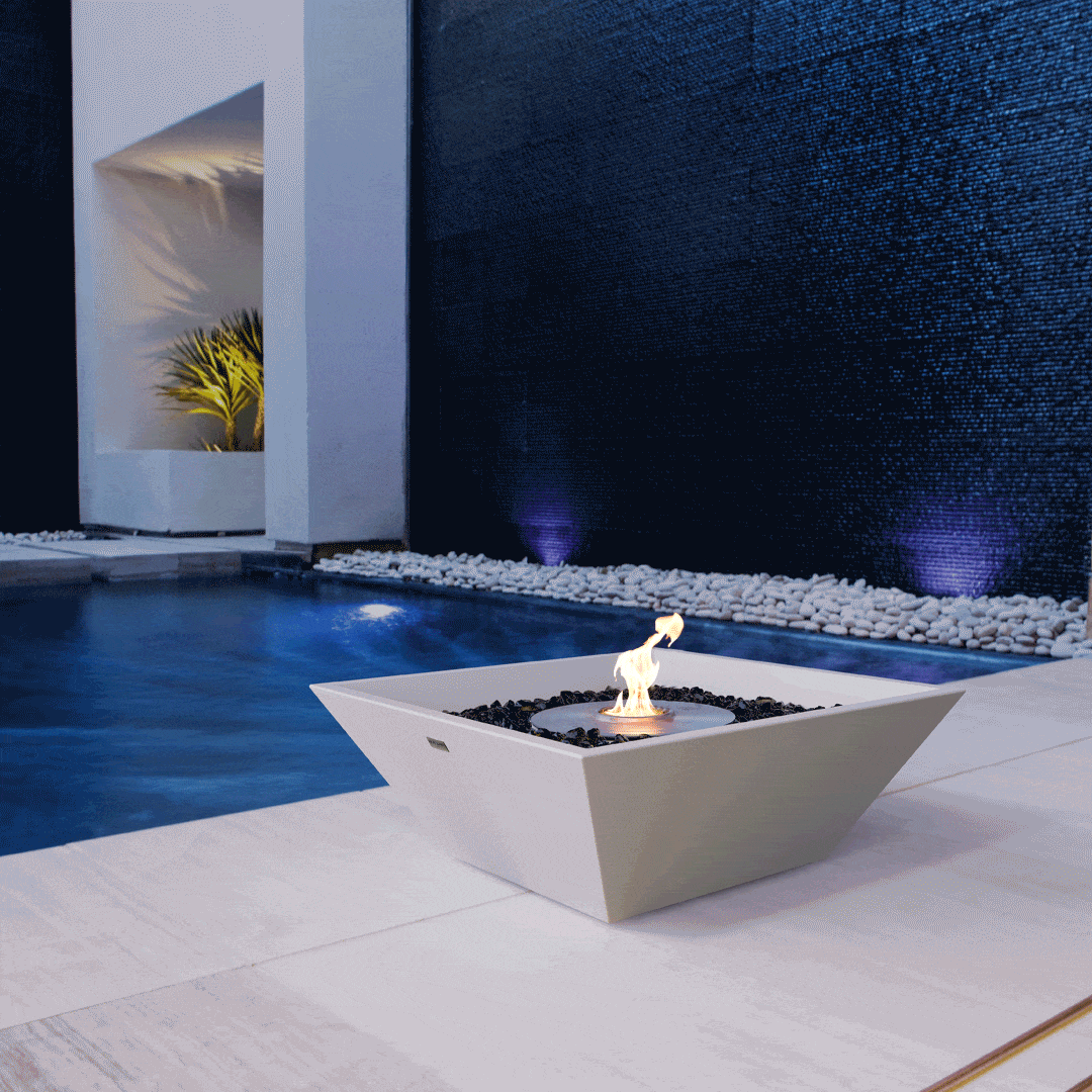 EcoSmart Fire Nova 600 24 Inch Square Concrete Ethanol Fire Bowl - Modern Outdoor Fire Pit for Patio, Garden, and Backyard Decor
