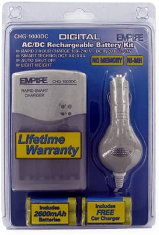 AC/DC NiMH Battery Charger with 4 x 2600mAh AA Rechargeable Batteries - Perfect for Cameras, Toys, and Home Electronics