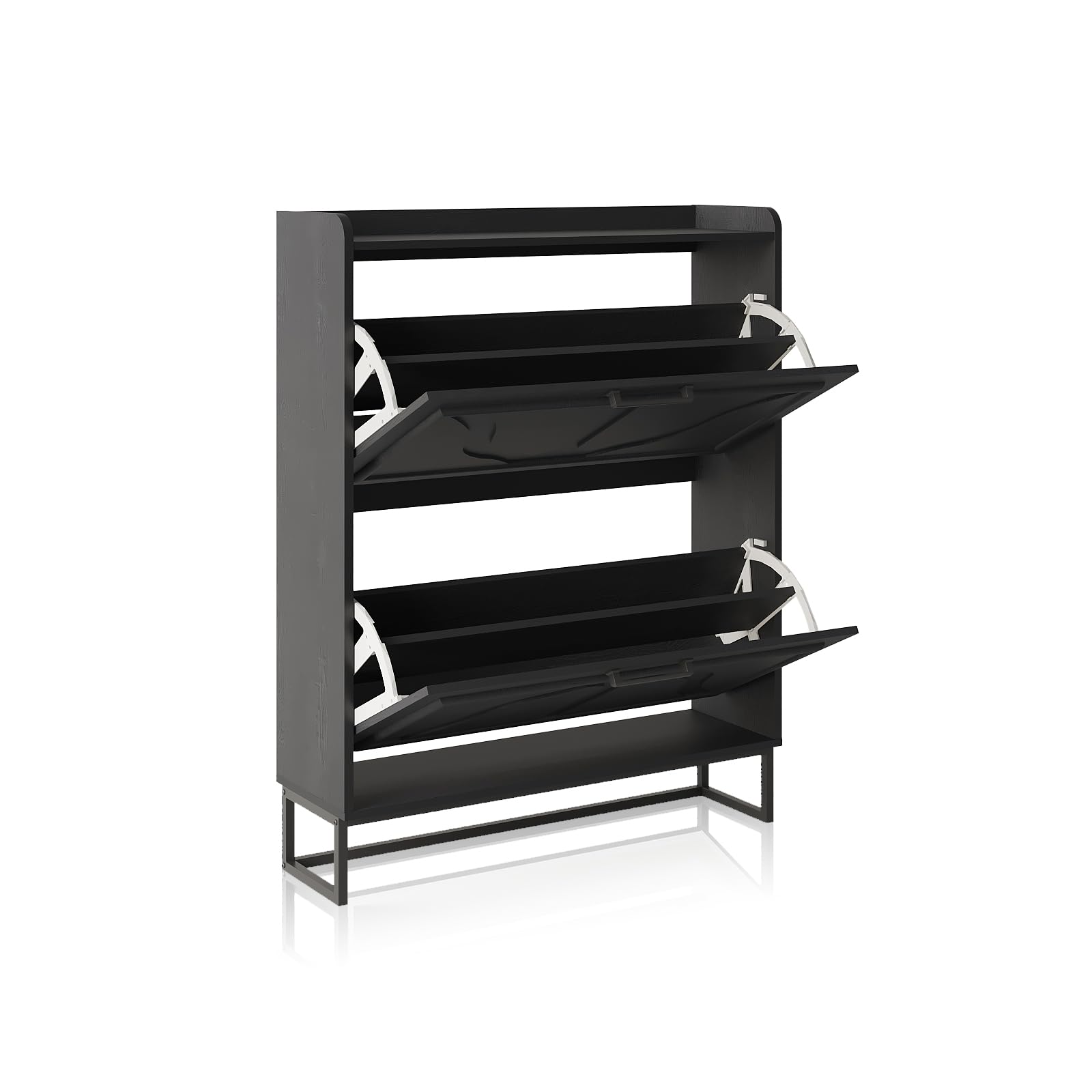 Maupvit 2-Tier Flip-Door Shoe Cabinet - Freestanding Entryway Shoe Storage Organizer with Metal Legs, Slim Space-Saving Design for Hallway, Closet & Apartment - Perfect for Small Spaces & Shoe Organization (Black)