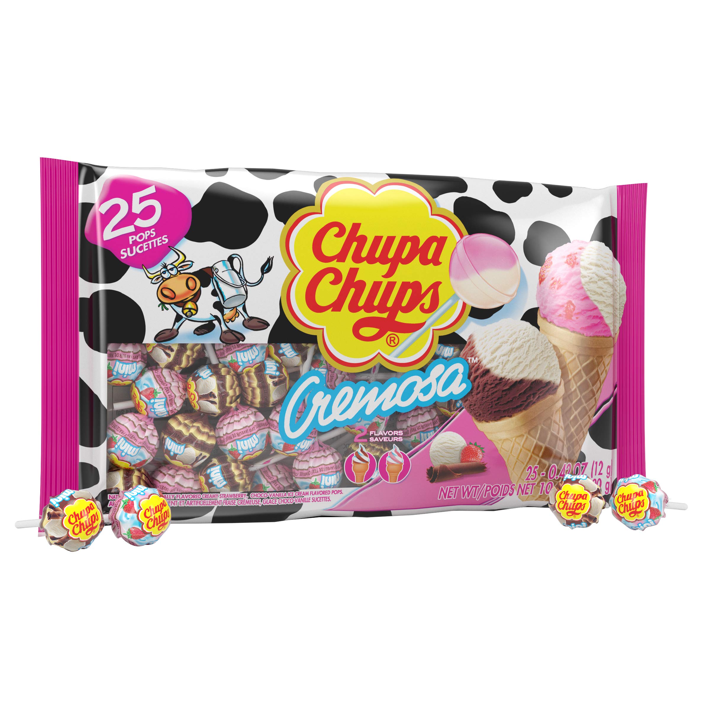 Chupa Chups Creamy Ice Cream Lollipops - 25 Count Pack (10.5 oz) | Delicious Easter Candy for Sharing | Perfect for Parties, Gift Baskets & Office Treats