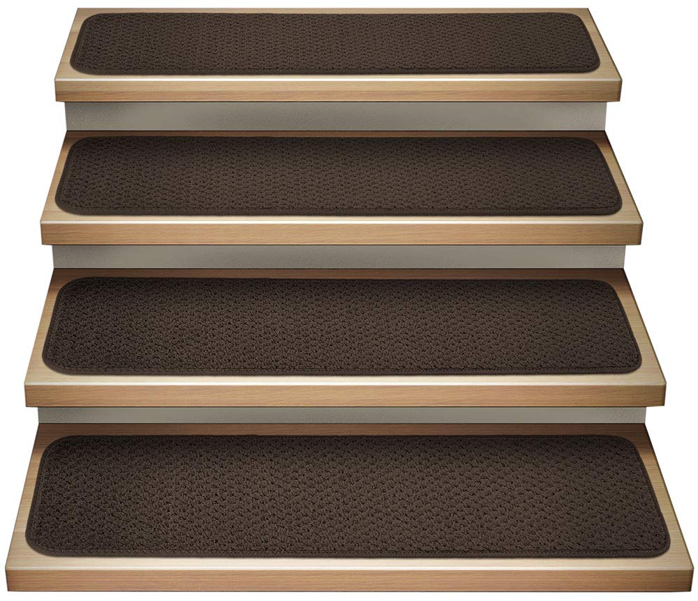 15-Piece Attachable Indoor Carpet Stair Treads - Non-Slip Chocolate Brown Rug (8