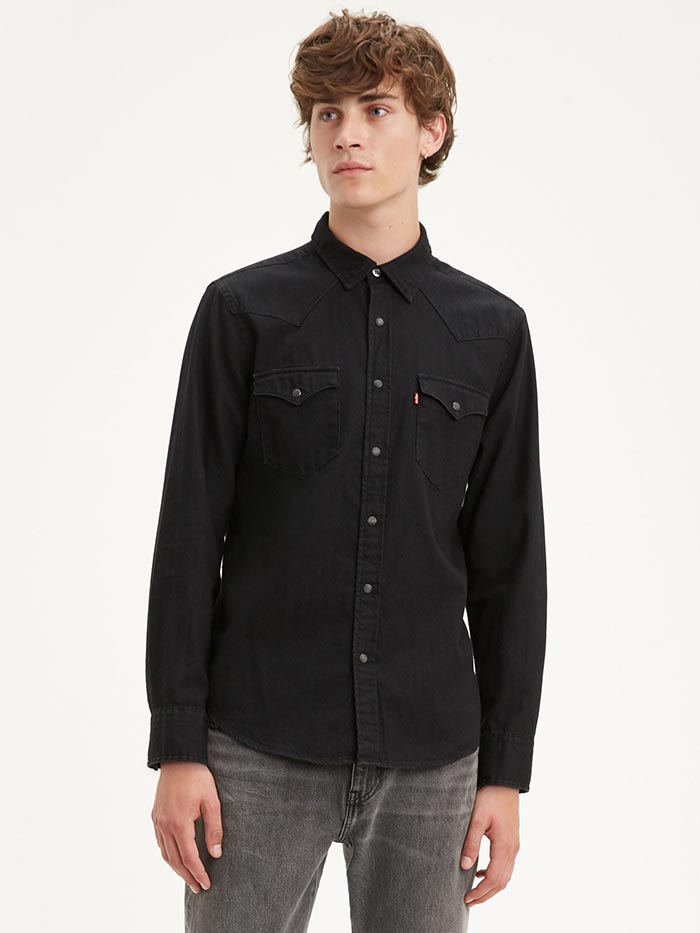 Levi's Men's Barstow Classic Western Denim Snap Shirt - Black | Western Style Button-Up Shirt for Casual Wear & Country Outfits
