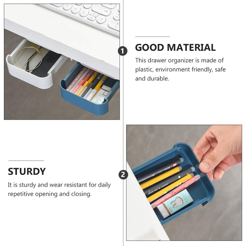 NUOBESTY 2-Pack Under Desk Organizer - Retractable Hidden Drawer for Pens, Pencils & Stationery - Adhesive Mount Desk Storage Tray - Perfect for Office, Study & Home Workspace Organization