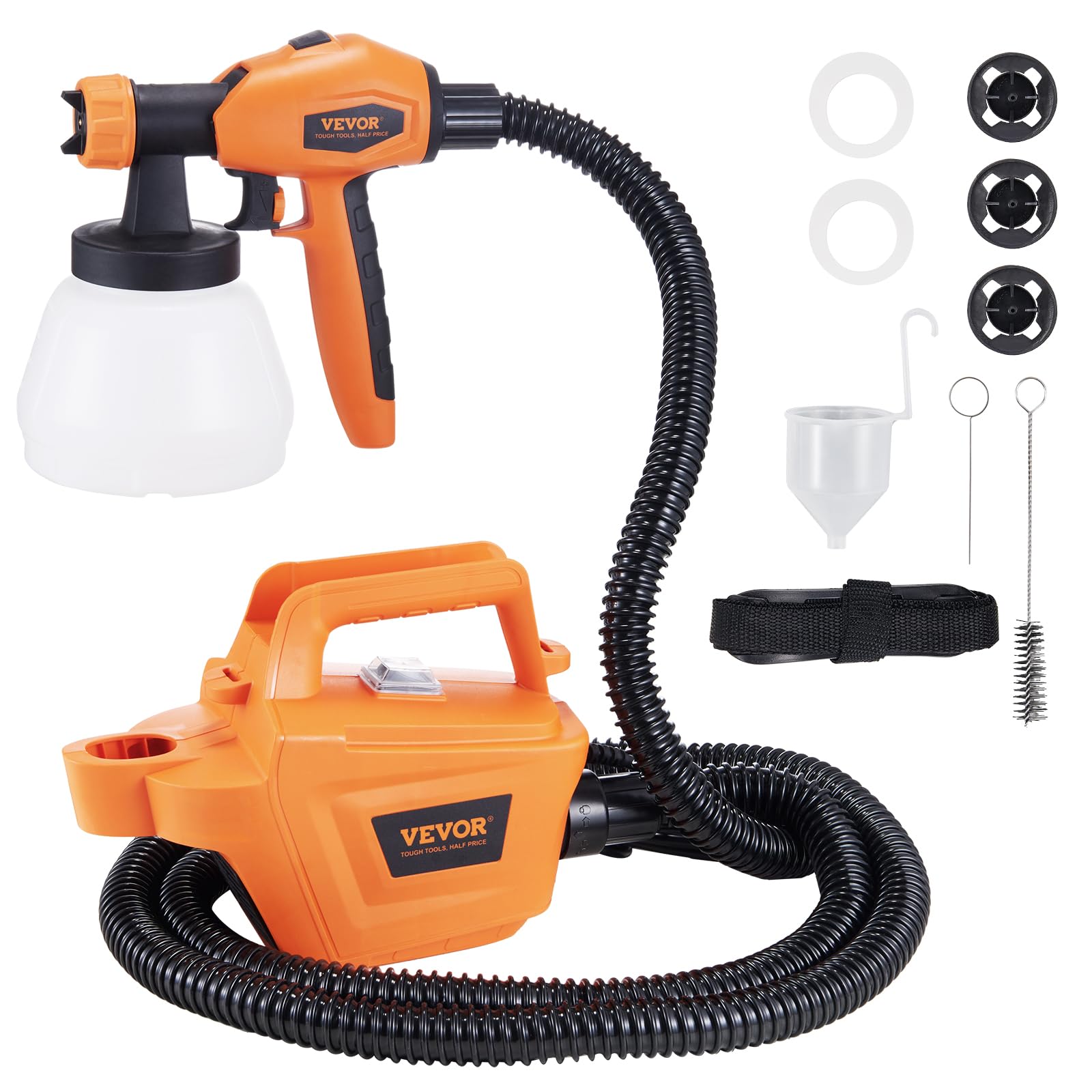 VEVOR 800W HVLP Electric Paint Spray Gun with 1300ml Container, 10FT Air Hose, 3 Spray Patterns & 4 Nozzles - Perfect for House Painting, Interior/Exterior Walls, Fences, Furniture and DIY Projects