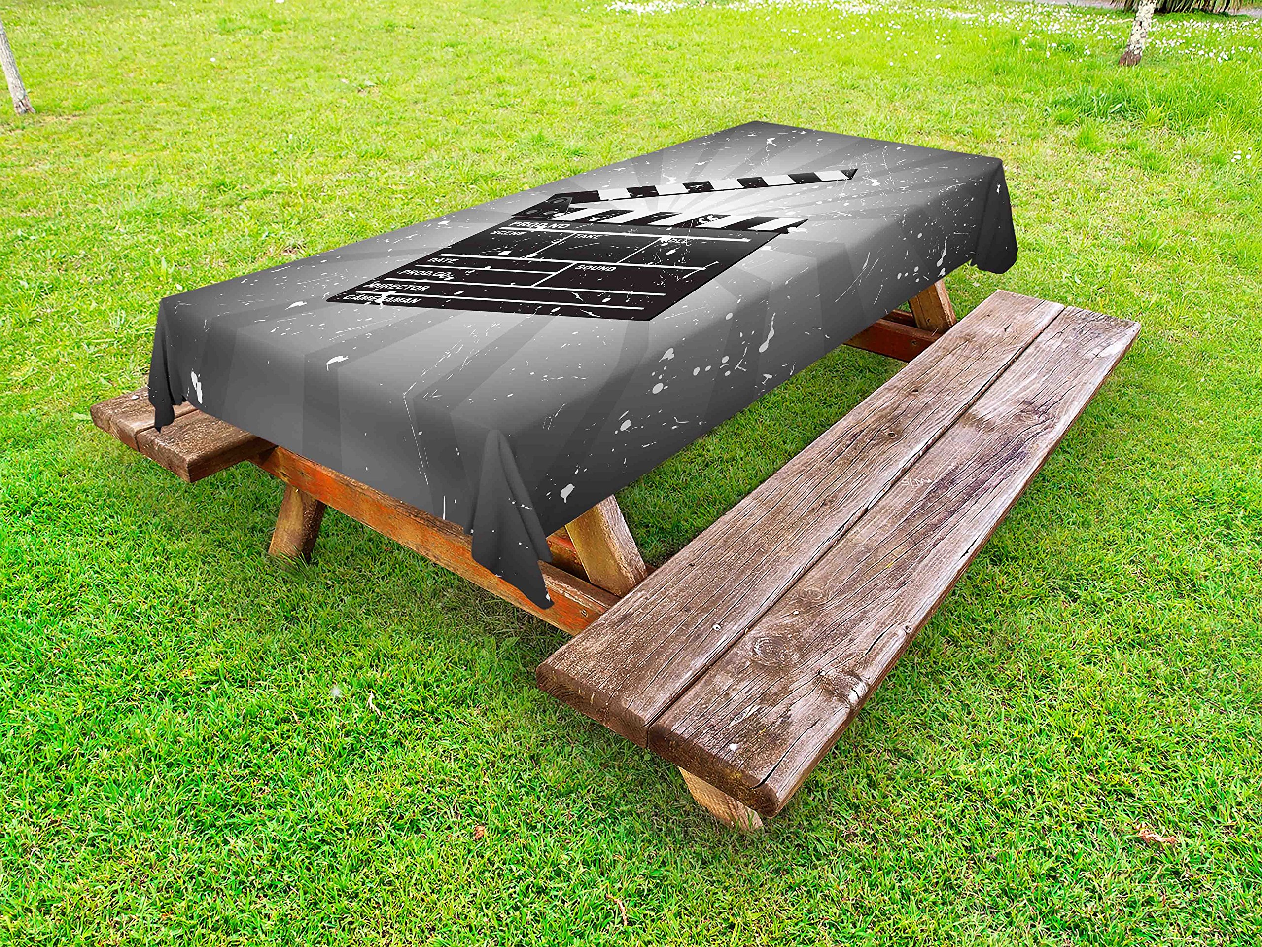 Ambesonne Vintage Movie Theater Tablecloth - Washable Outdoor Picnic Table Cover with Clapper Board Design, 58