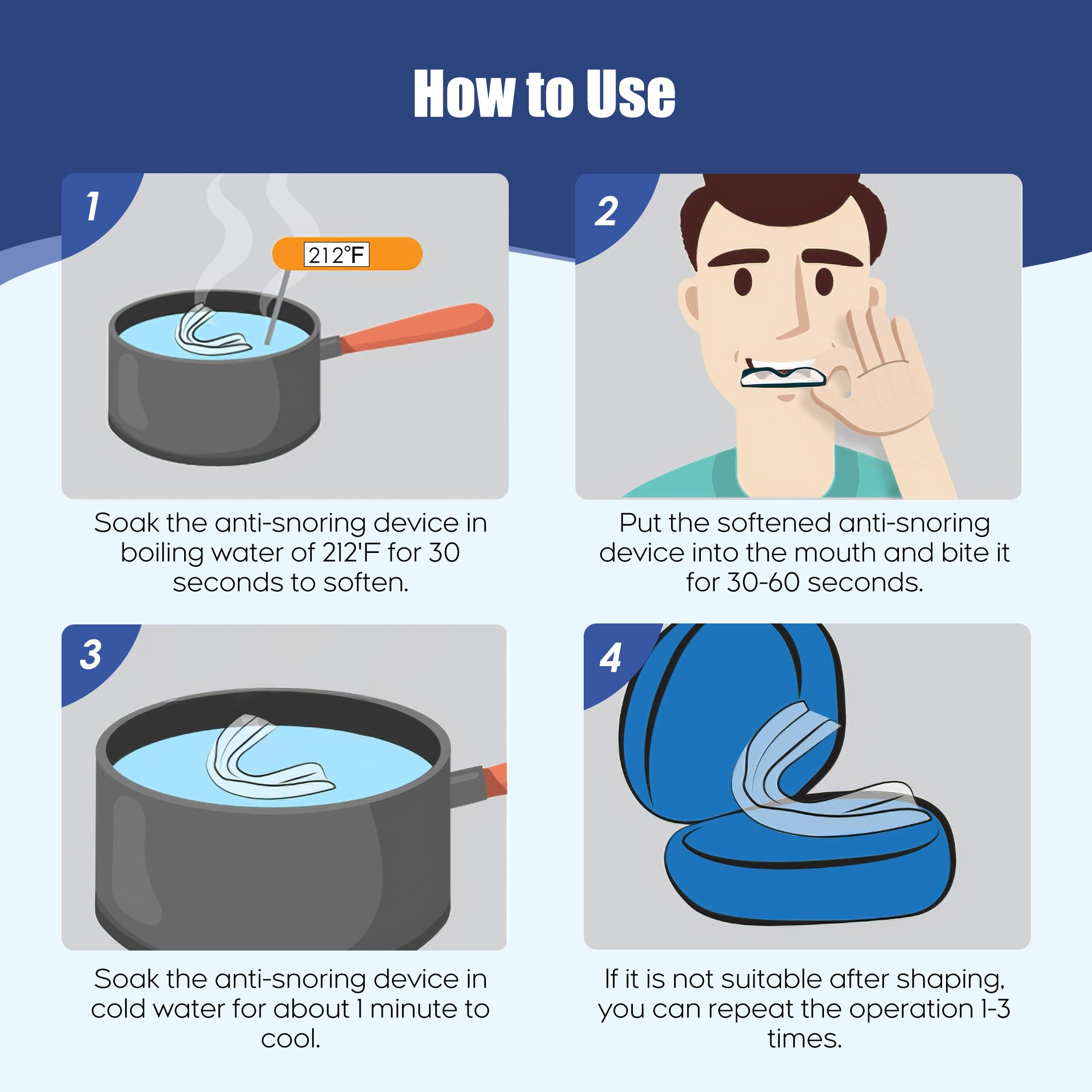Anti Snoring Mouth Guard for Teeth Grinding at Night - Reusable Snoring Solution for Men & Women - Comfortable Fit & Adjustable Size - Perfect for Sleep Apnea Relief & Better Sleep (Model G9012)