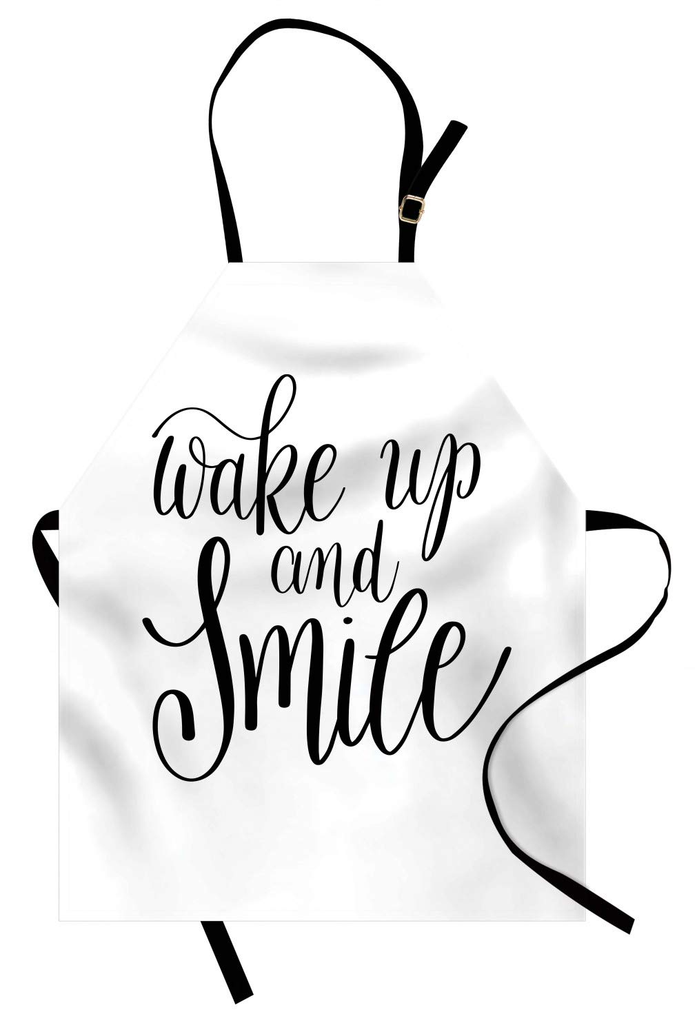 Ambesonne Wake Up and Smile Adjustable Apron - Unisex Kitchen Bib for Cooking, Baking & Gardening - Positive Calligraphy Design in Charcoal Grey & White - Perfect for Home Chefs, BBQ Parties & DIY Enthusiasts