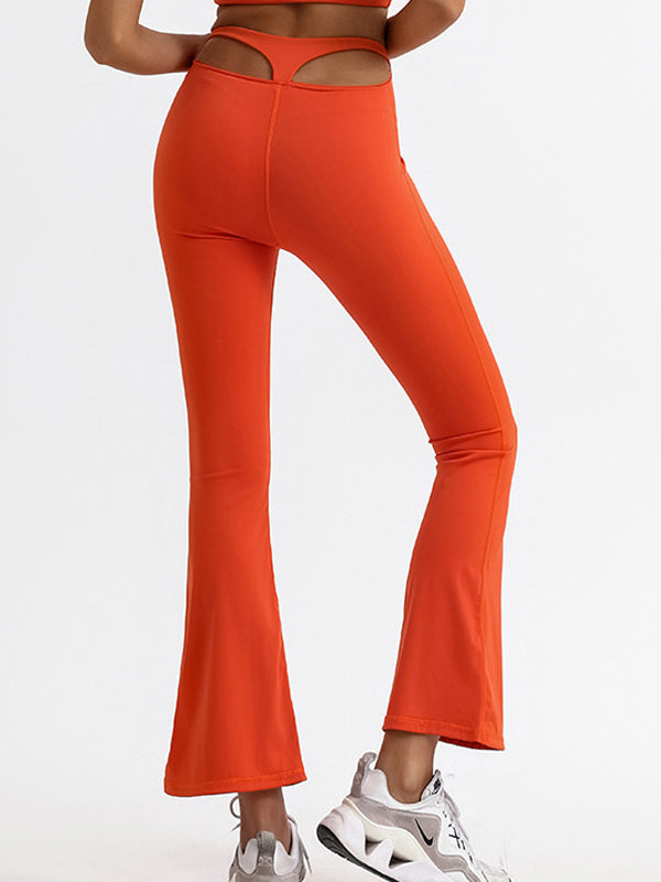 ZASUWA Women's High Waisted Flare Pants - Solid Color Hollow Out Design for Casual Wear, Party & Date Night Outfits