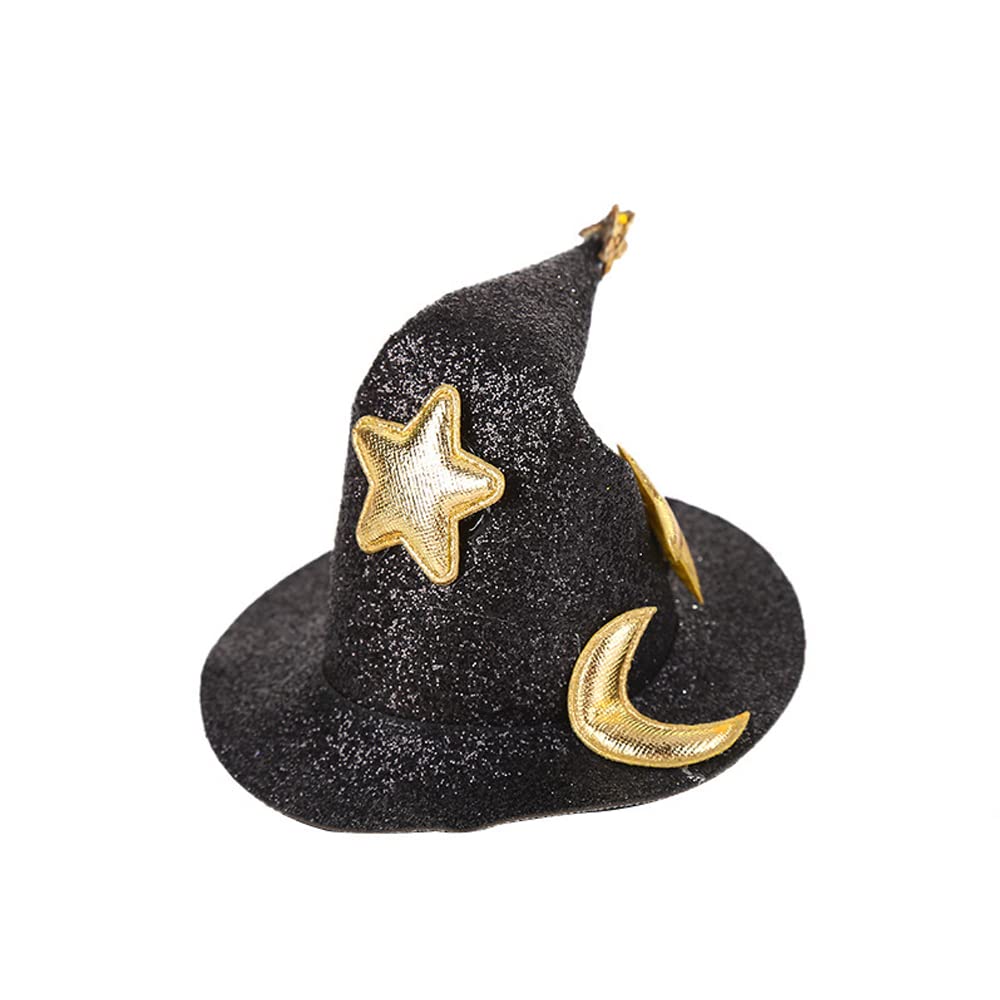 2Pcs Mini Top Hat Hair Clips - Shining Star & Moon Halloween Witch Hat Hairpins, Hair Barrettes for Women & Girls - Perfect for Party, Performance, Cosplay & Witch Costume Accessories (Blue & Black)