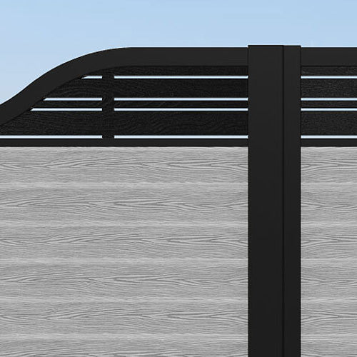 Classic Linea Curved Top Driveway Gate - Light Grey Powder Coated Steel with Decorative Top Screen | Elegant Security Fence for Home, Villa & Commercial Properties
