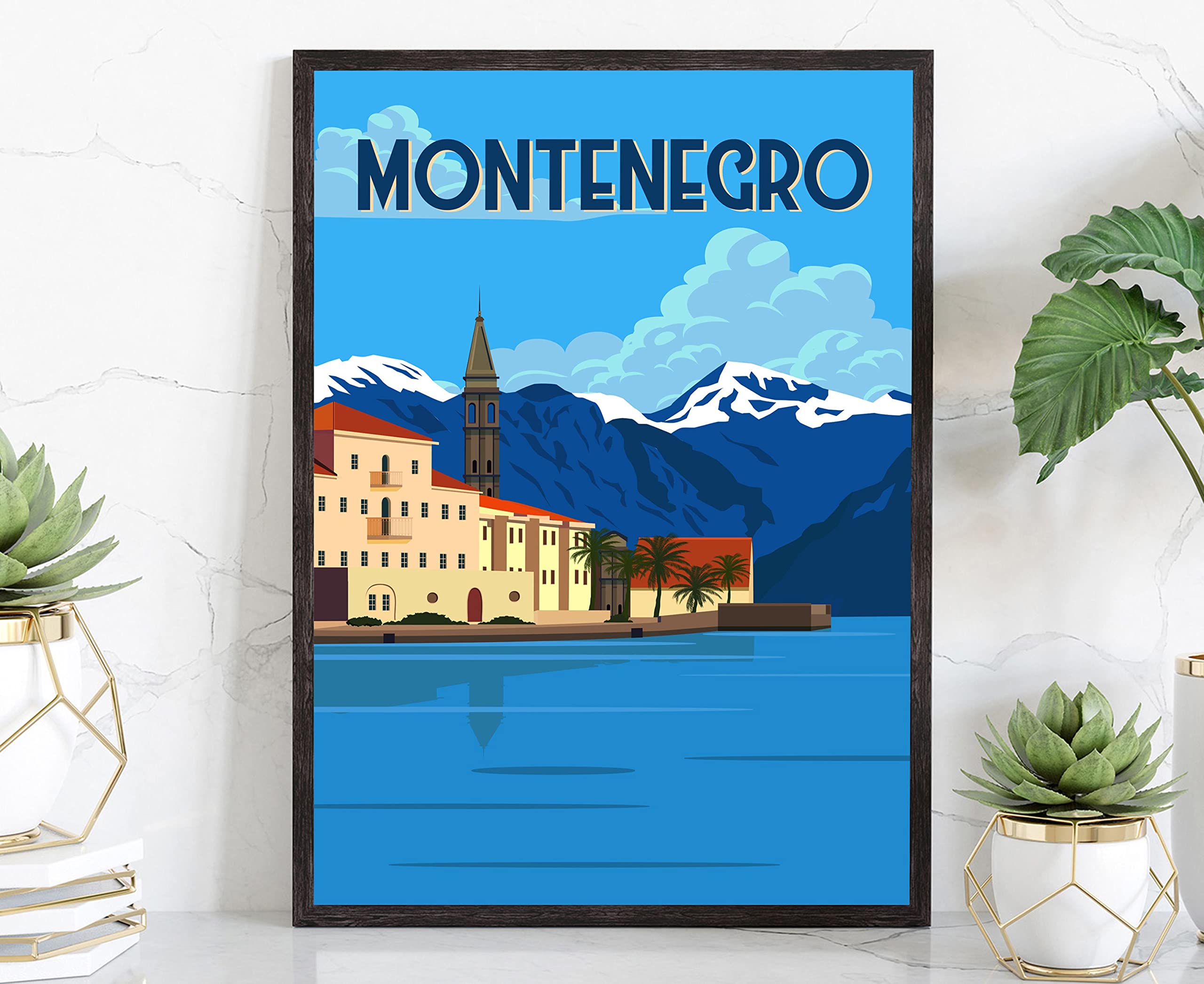 Montenegro Cityscape Wall Art Poster - 18x24 Inch Framed Canvas Print for Living Room, Bedroom & Office Decor - Perfect Gift for Travel Lovers & Home Interior Design