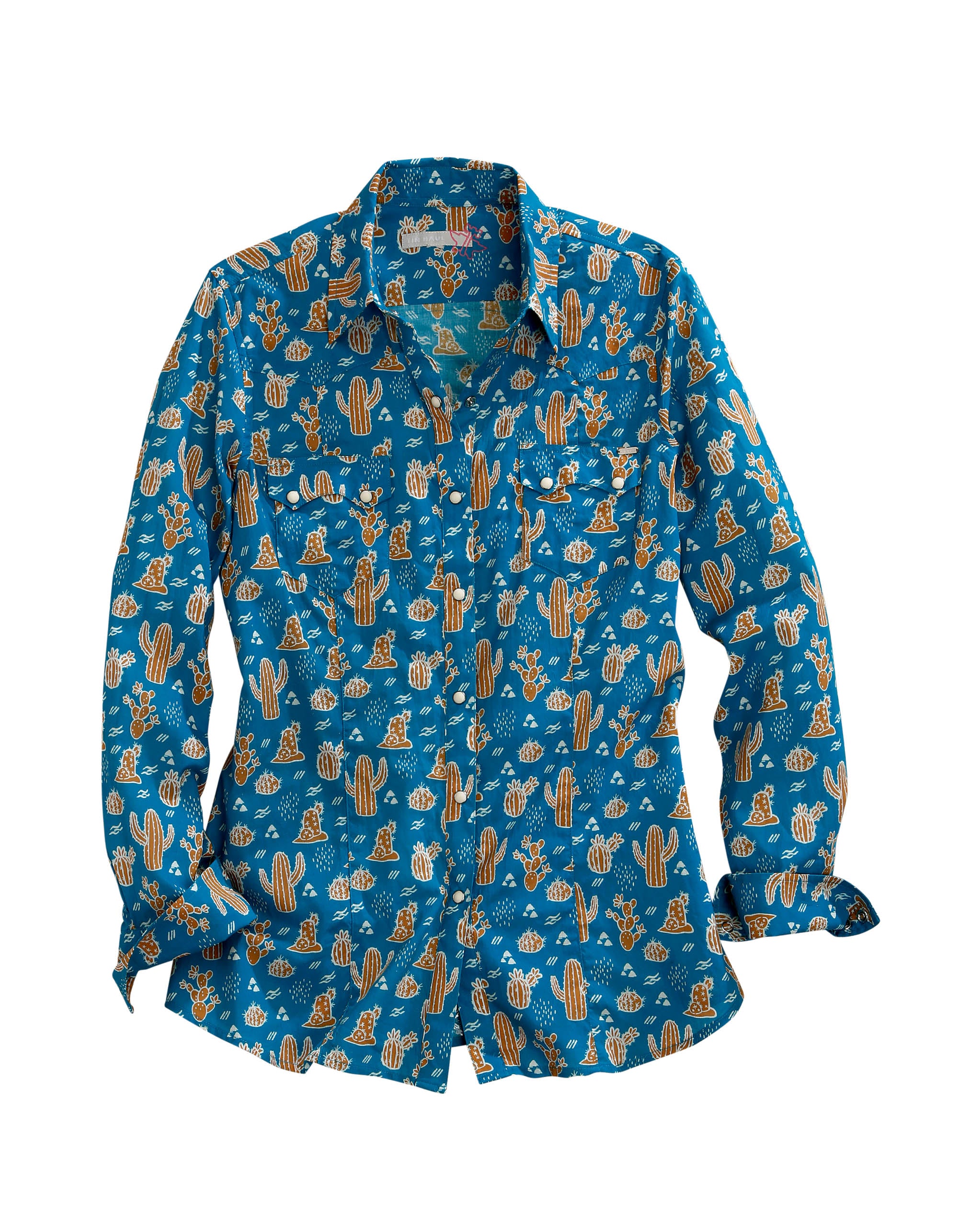Women's Cactus Print Long Sleeve Button-Up Shirt - Boho Chic Western Style Top for Casual Outings, Music Festivals & Desert Adventures