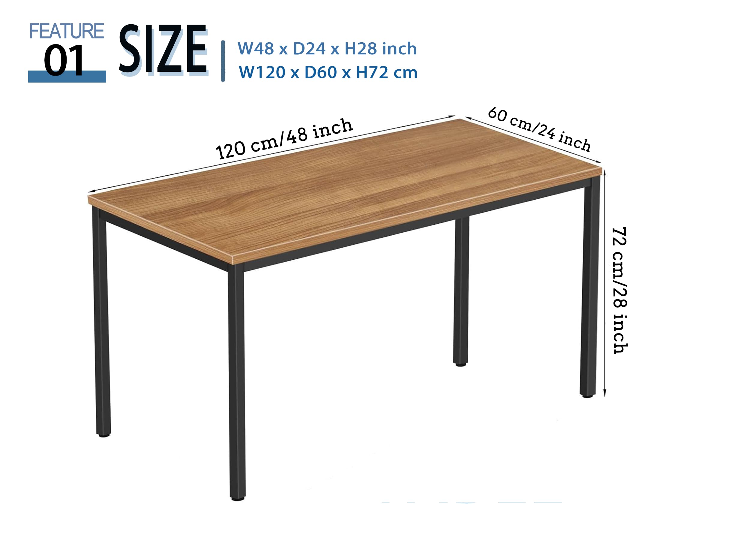 24x48 Inches Large Modern Industrial Writing Computer Desk - Simple Study & Laptop Table for Home Office (Brown) | Perfect for Small Spaces, Remote Work & Notebook Use