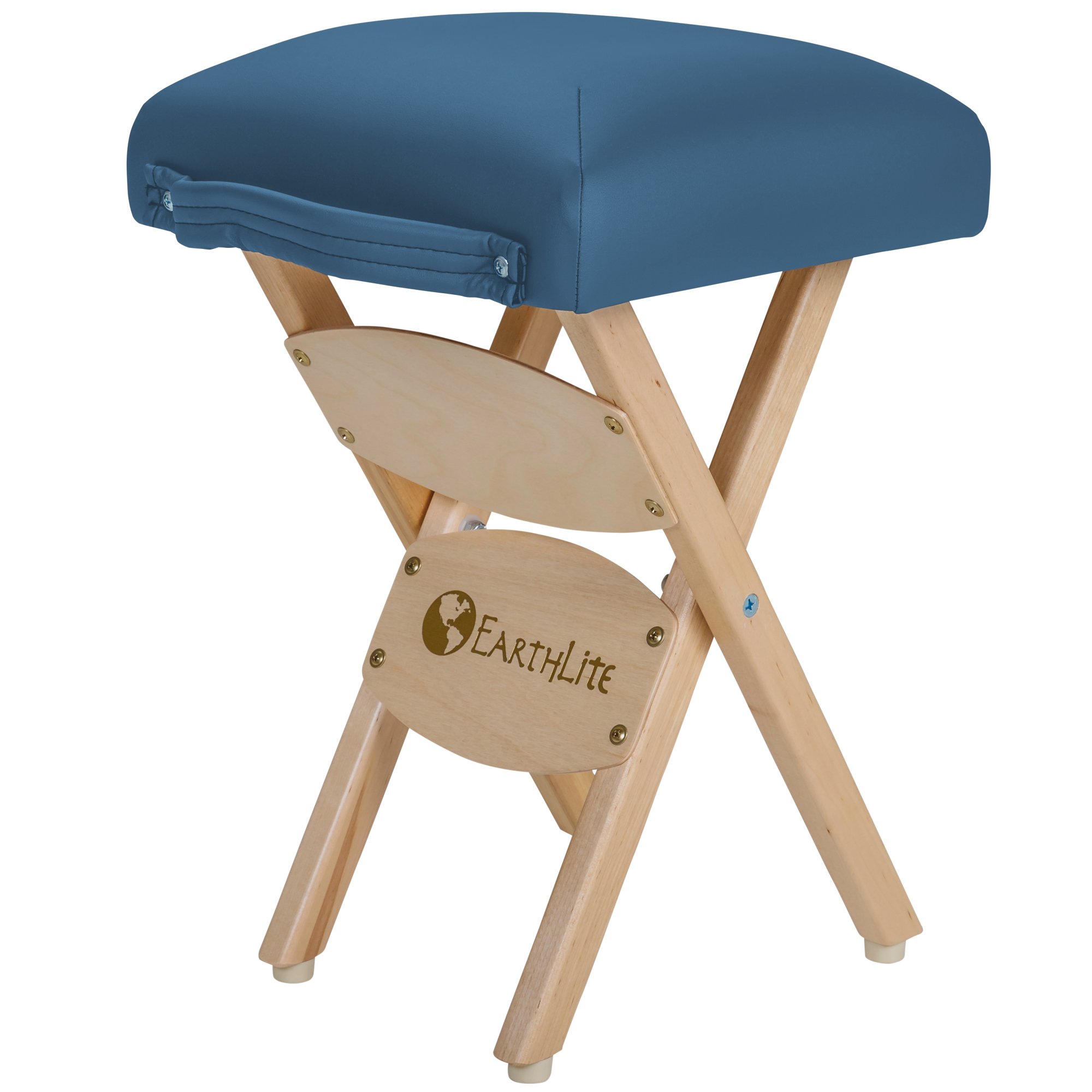 EARTHLITE Wooden Folding Stool - Premium Hardwood Maple, CFC-Free, Adjustable Height Massage Table Chair for Spa, Salon & Home Use - Mystic Blue, 19 Inch - Perfect for Facial Treatments, Therapy Sessions & Compact Storage