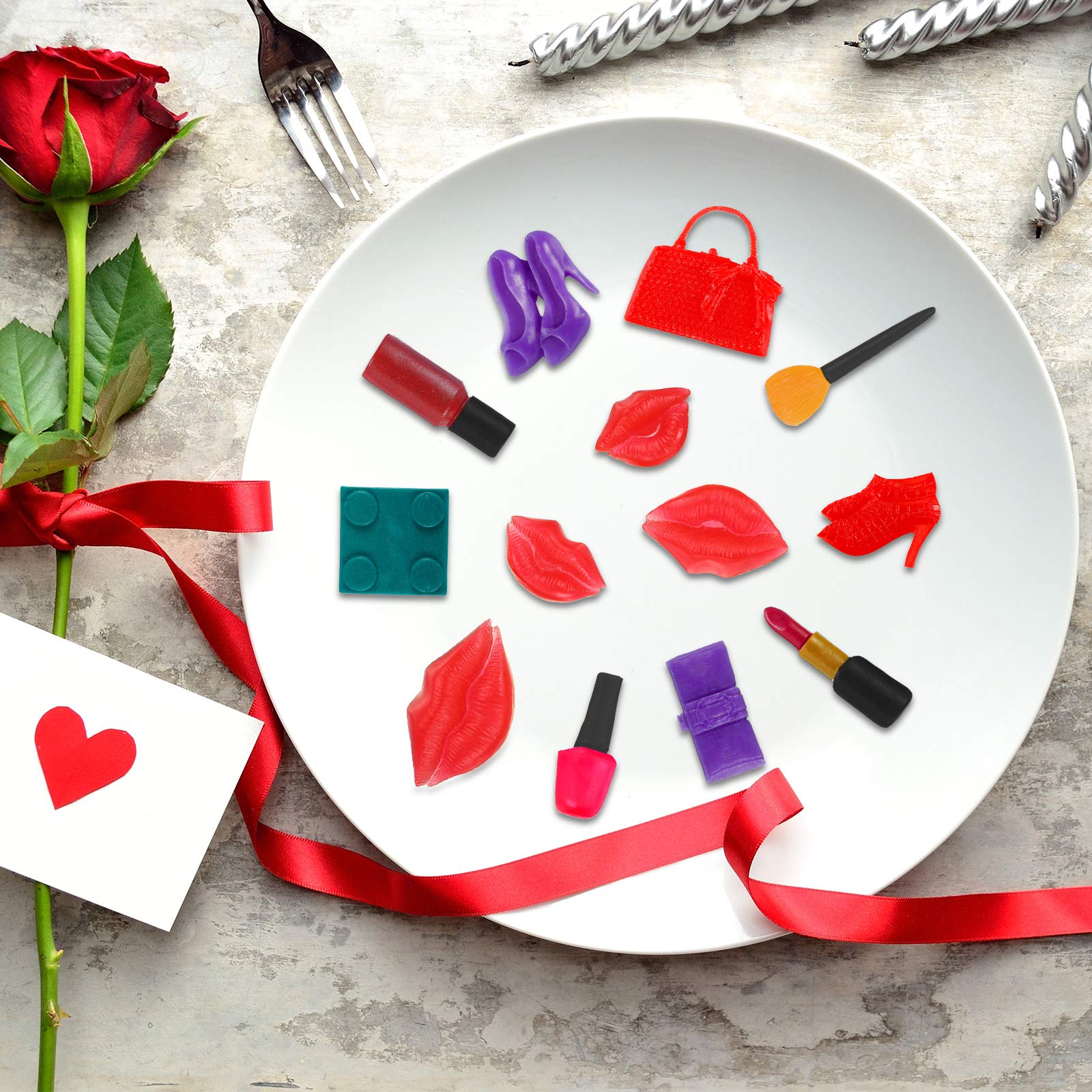 7-Piece Makeup Theme Silicone Molds Set for Cake, Chocolate, Lipstick, Perfume & High Heels - 3D Fondant Molds for Resin Crafts, DIY Decorating & Handmade Soap Making - Perfect for Birthday Parties, Wedding Favors & Baking Supplies