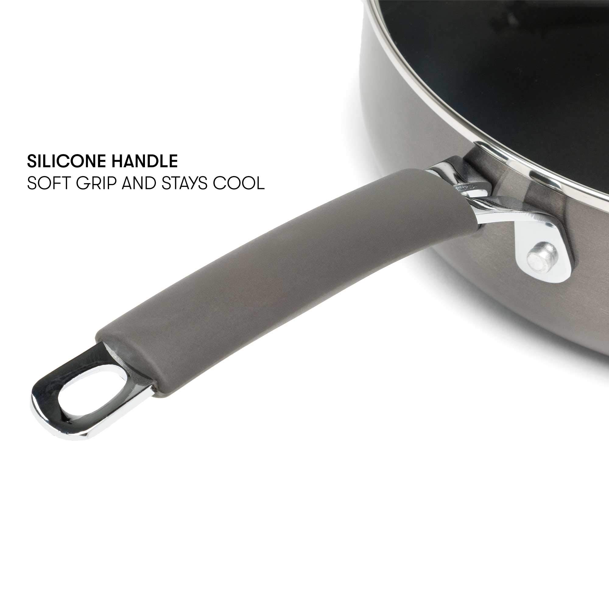 Nonstick Ceramic Deep Cooker - 4-Quart Jumbo Pot with Scratch-Resistant Coating, Dishwasher Safe & Even Heating Base - Cool Touch Handle for Safe Cooking - Perfect for Soups, Stews & Family Meals (Gray)