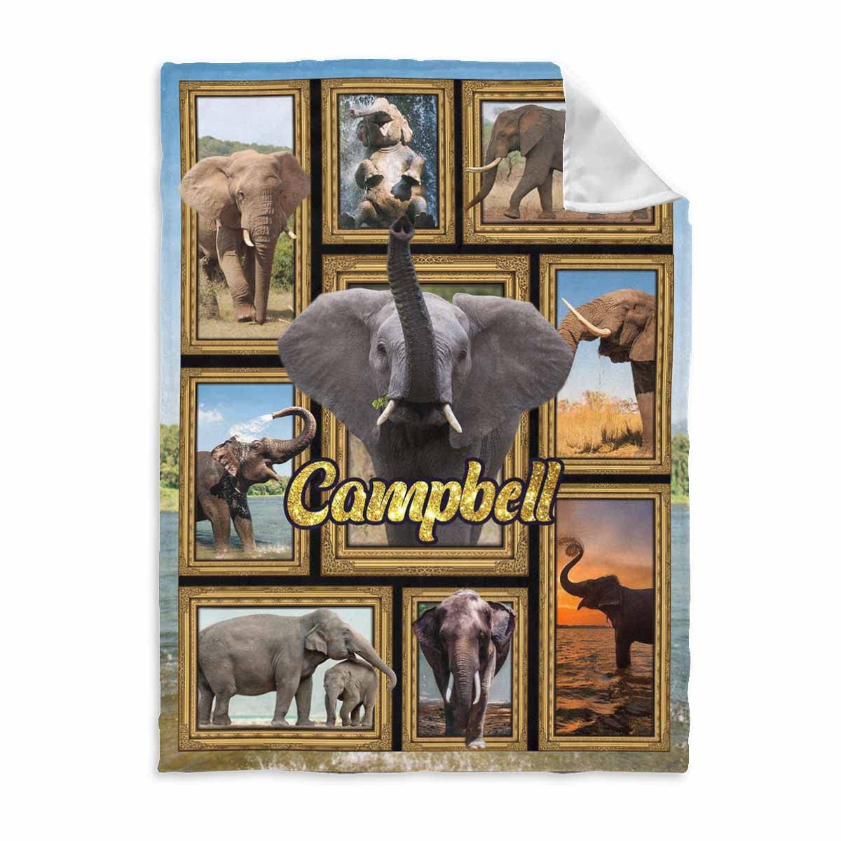 Personalized Elephant Fleece Blanket with Name - Custom Collage Throw for Girls, Granddaughters, Grandsons - Soft 50x60 Inch Blanket for Bedroom, Couch & Office Decor - Perfect Birthday Gift for Kids & Adults