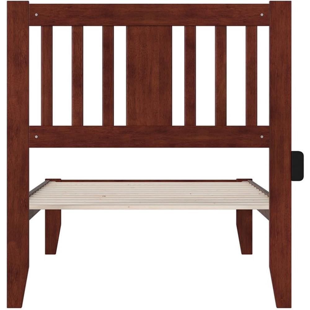 BOWERY HILL Twin Spindle Bed Frame with USB Turbo Charger - Solid Walnut Wood Bed for Small Space - Perfect for Kids Room, Guest Bedroom & Dormitory