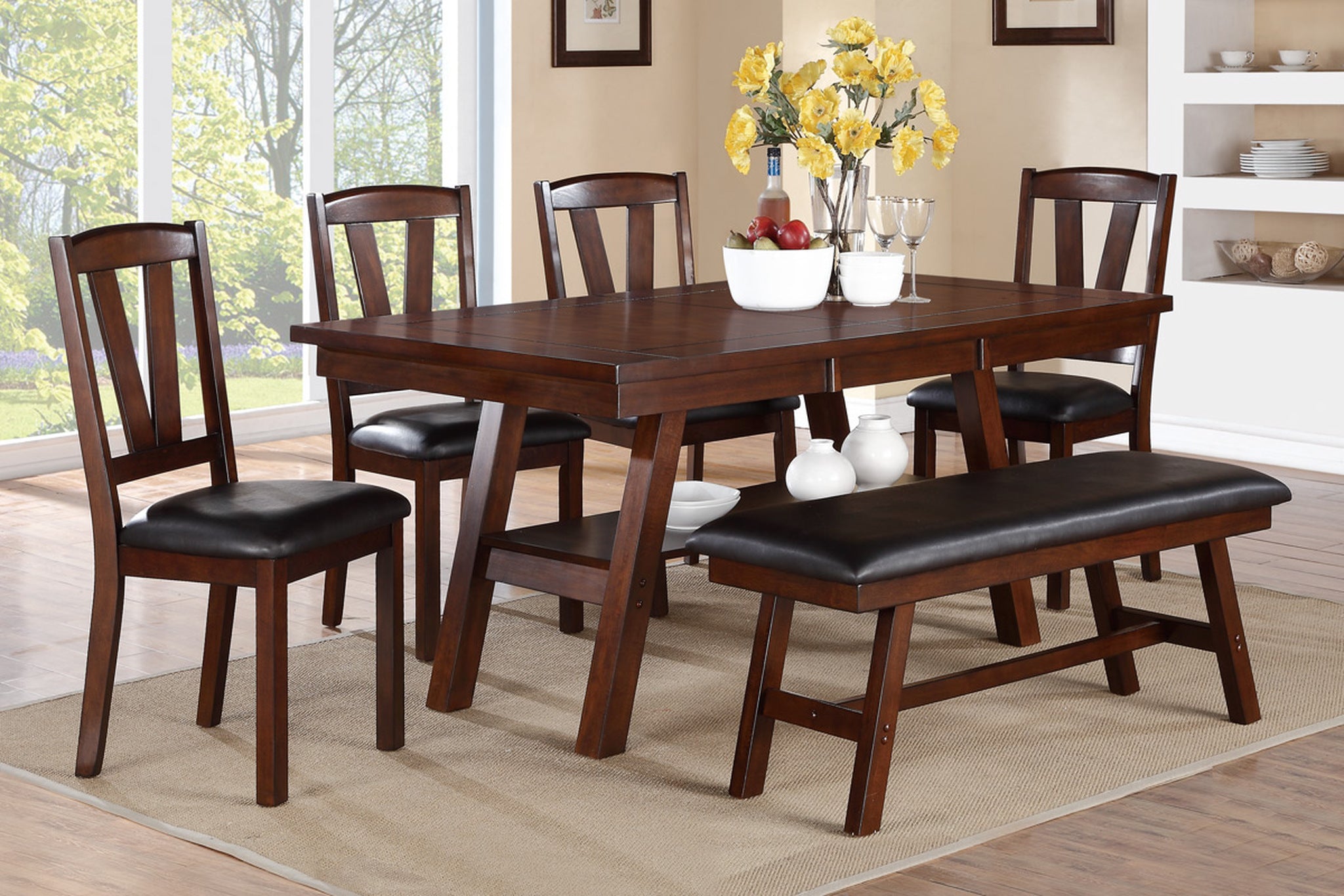 Dark Walnut Wood Framed Dining Chairs Set of 2 - Cushioned Kitchen & Breakfast Nook Seating - Perfect for Small Spaces & Cozy Dining Areas