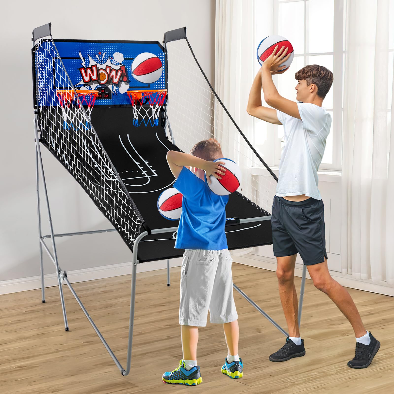 Giantex Dual Shot Electronic Basketball Arcade Game - 8 Game Modes, 2 Hoops & 4 Balls with Air Pump & LCD Scoreboard - Fun Indoor Sports Game for Adults & Kids - Perfect for Home, Office, Game Room and Party Entertainment