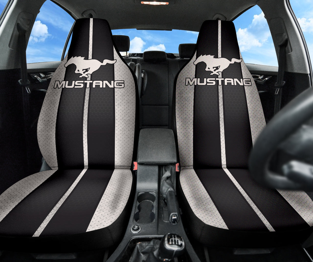 Premium Black Ford Mustang Fastback Seat Covers - Custom Fit for 1965-1973 Models | Durable Neoprene Material | Perfect for Car Shows & Road Trips