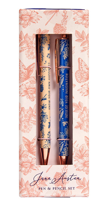 Jane Austen Floral Pen and Pencil Set - Elegant Writing Gift Set of 2 for Journaling, Note Taking & Office Use - Perfect for Book Lovers & Writers