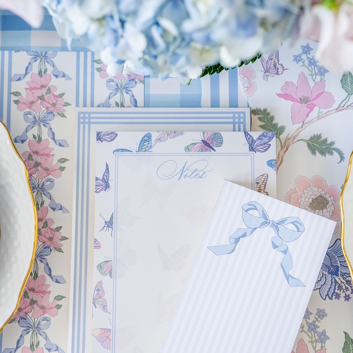 Elegant Blue Bow Skinny Notepad - Slim & Stylish Notebook for Journaling, Note Taking & Gift Giving - Perfect for Office, School & Travel