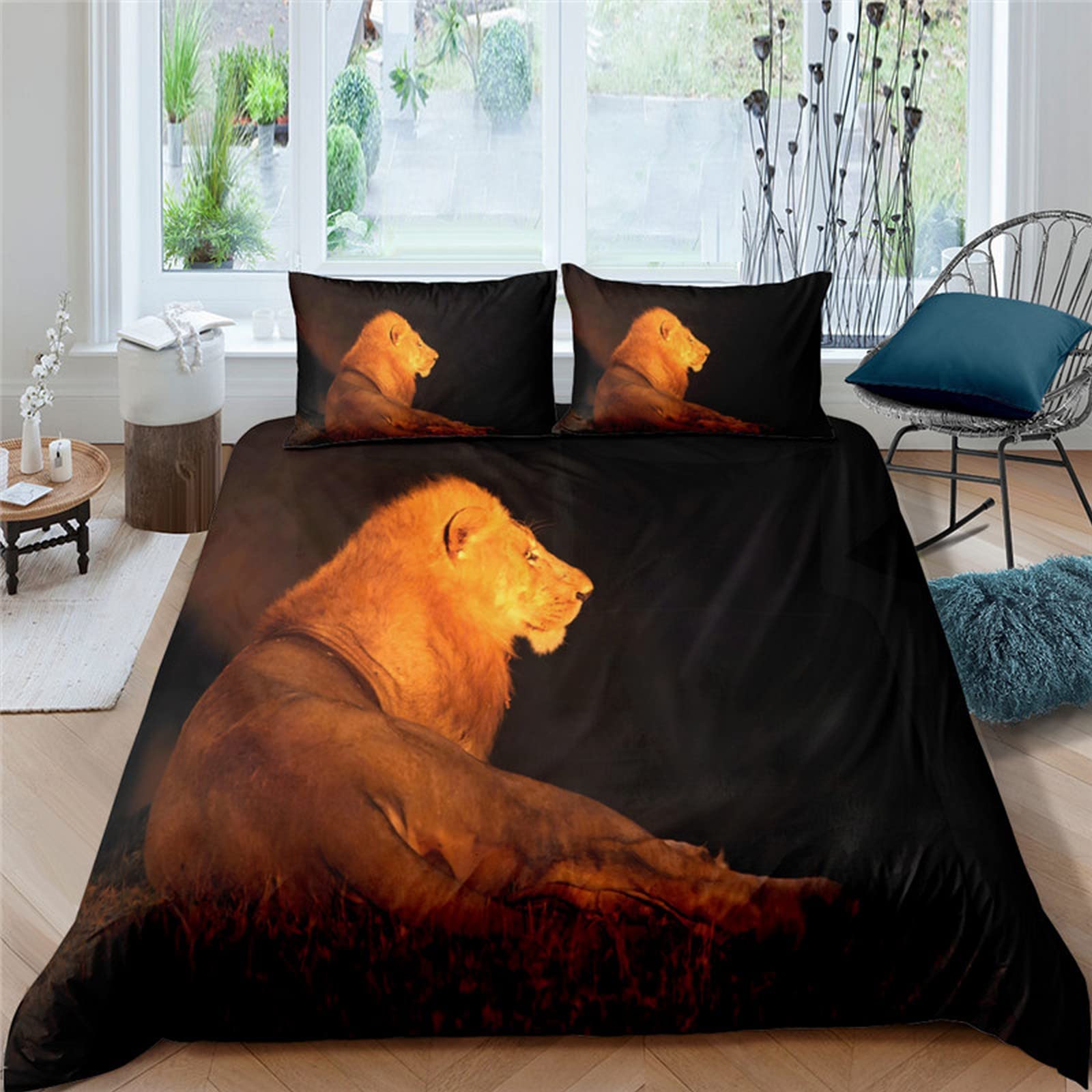3D Lion Printed Twin Duvet Cover Set (68