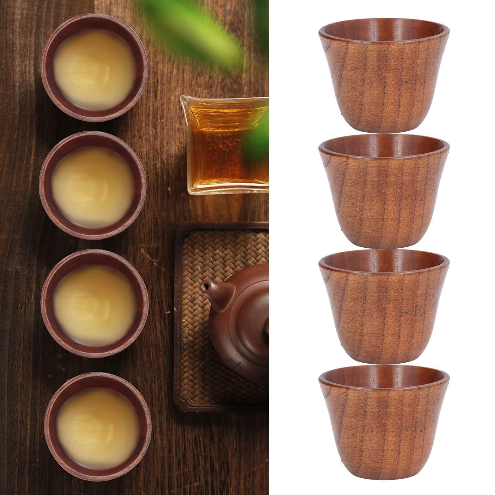8pcs Japanese Tea Cups - Wooden Heat-Insulating 75ml Natural Wood Tea Set for Matcha, Sencha & Green Tea - Perfect for Home, Office & Tea Ceremonies