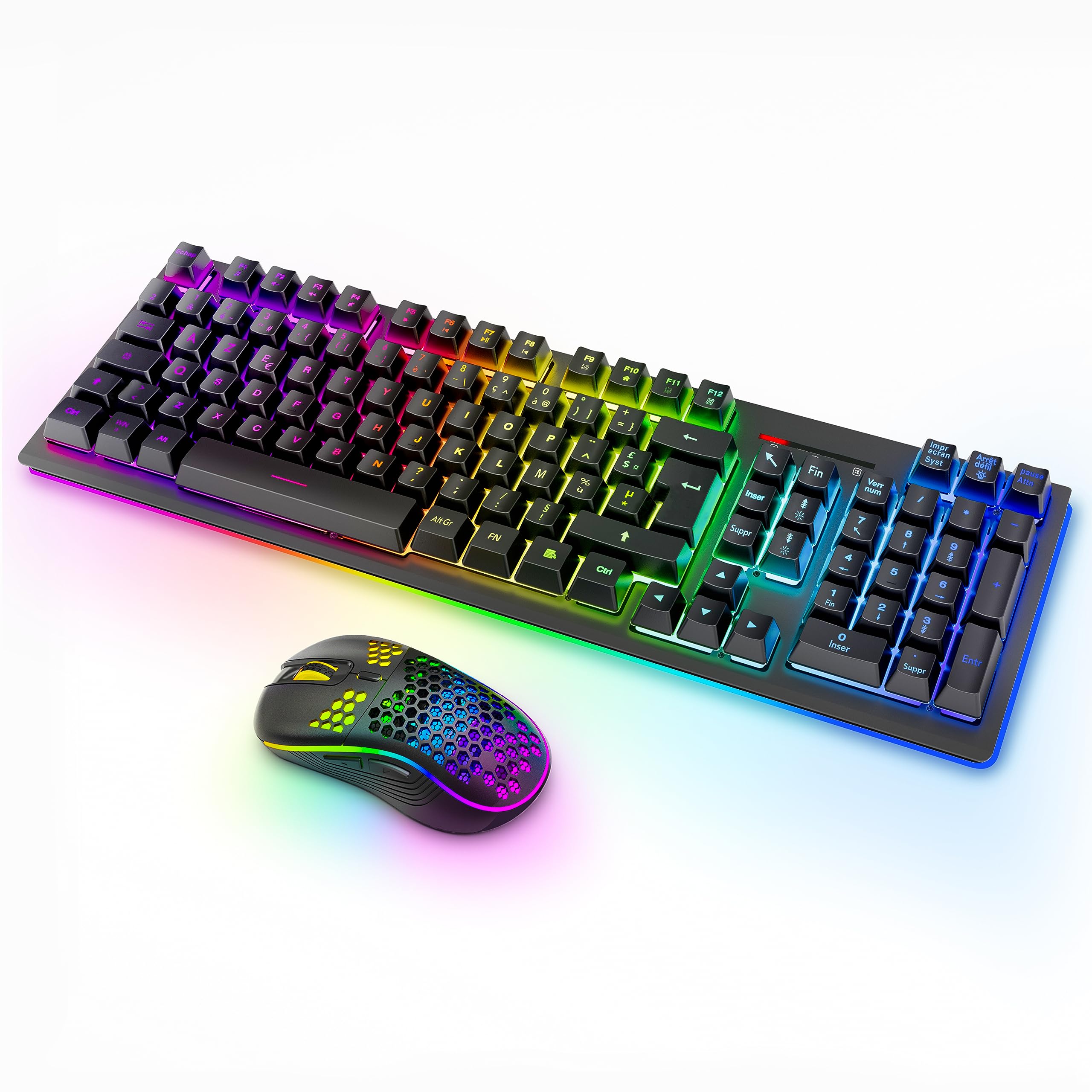 MOOJAY Wireless RGB Backlit Gaming Keyboard and Mouse Combo, Rechargeable 2.4G Ergonomic Wireless Keyboard with Wired Dual Mode Mouse for PC/Laptop/Windows/Mac - Black - Perfect for Gaming, Office Work & Home Use