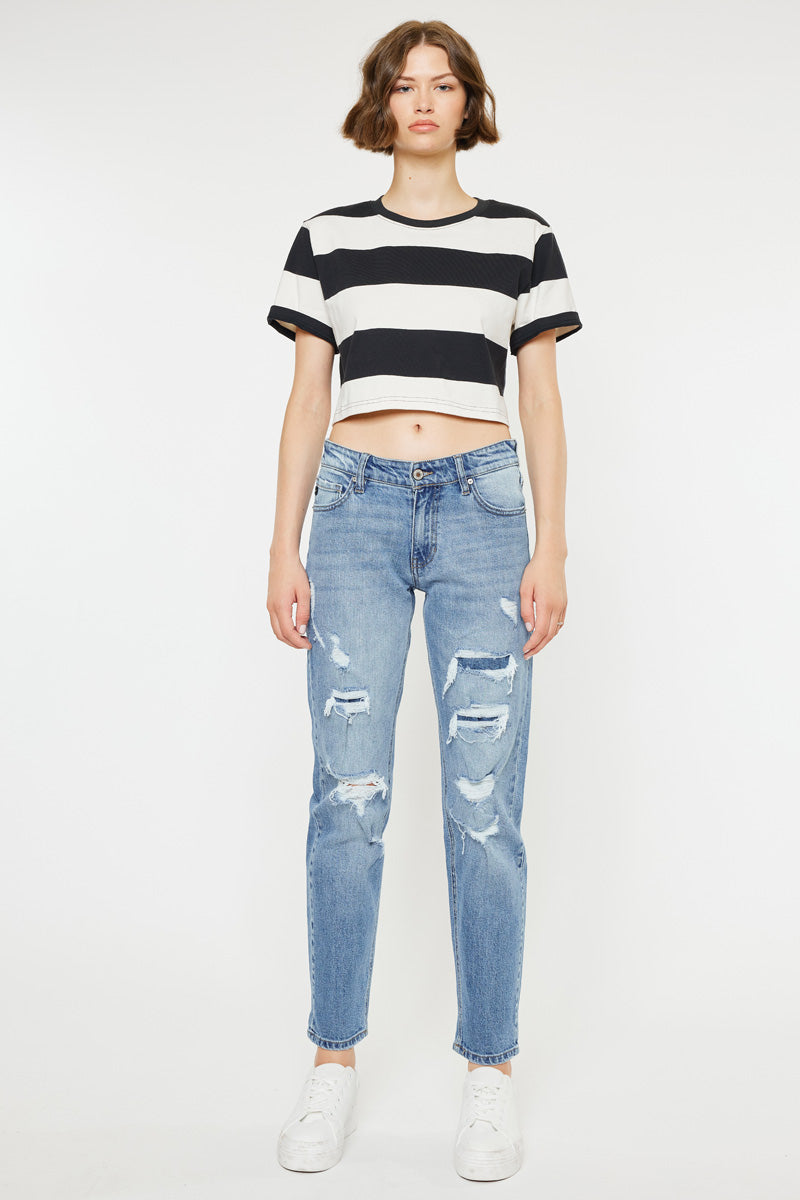 Devika Mid Rise Boyfriend Jeans for Women - Comfortable Stretch Denim Pants with Relaxed Fit - Perfect for Casual Outings, Work and Weekend Wear