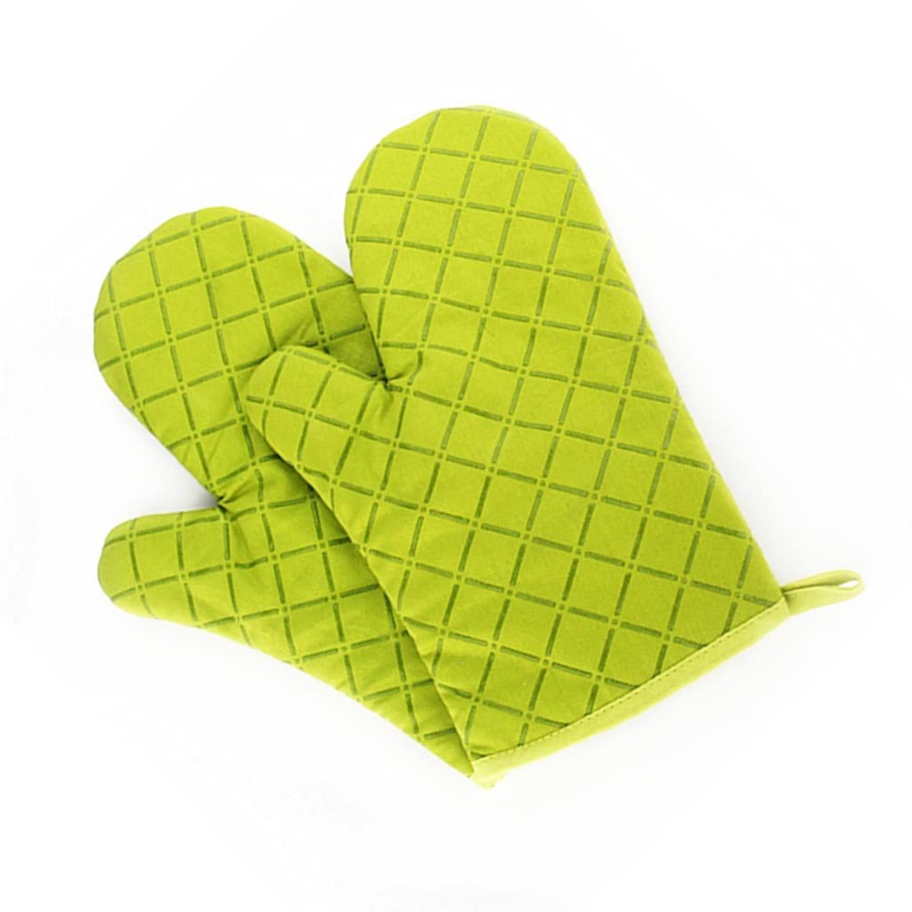 Heat Resistant Oven Mitts - Non-Slip Thickened Microwave & Baking Gloves for Kitchen Cooking, BBQ, Grilling - Green Insulated Hand Protection