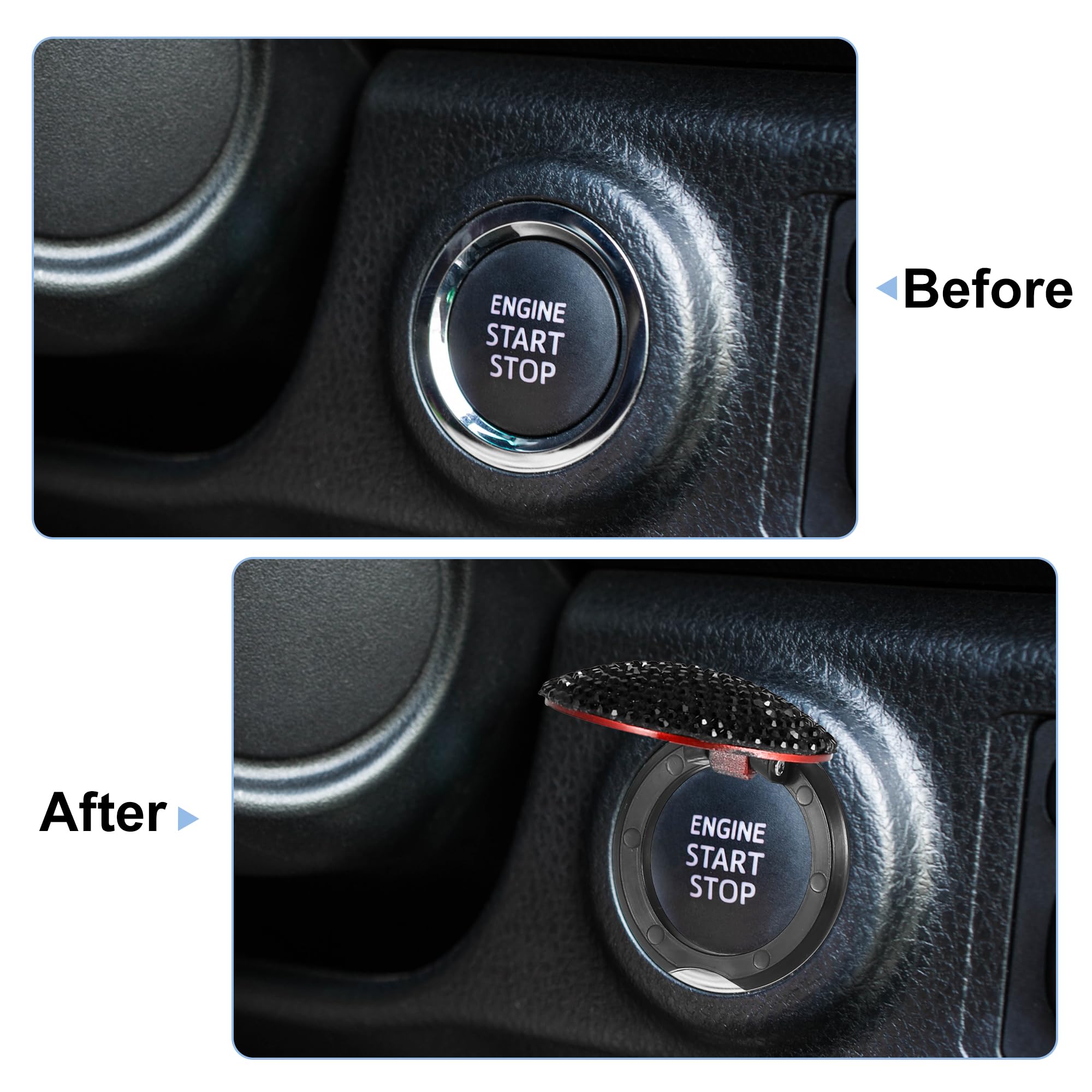 X AUTOHAUX Bling Car Start Stop Engine Button Cover - Black Rhinestone Anti-Scratch Universal Decorative Ring for Ignition Protection | Perfect for Luxury Cars, Gifts & Custom Vehicle Accessories