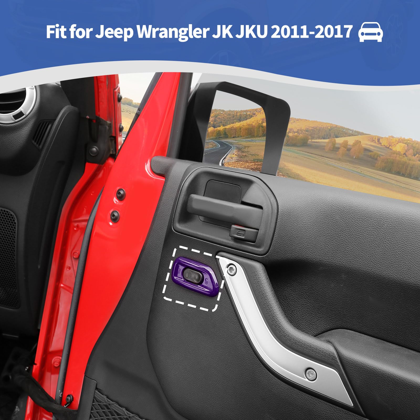 Jeep Wrangler JK JKU Door Lock Switch Cover Trim Bezel (2011-2017) - Purple Interior Accessories (2-Pack) | Durable ABS Plastic Upgrade for Enhanced Protection & Style | Perfect for Off-Road Adventures & Daily Driving
