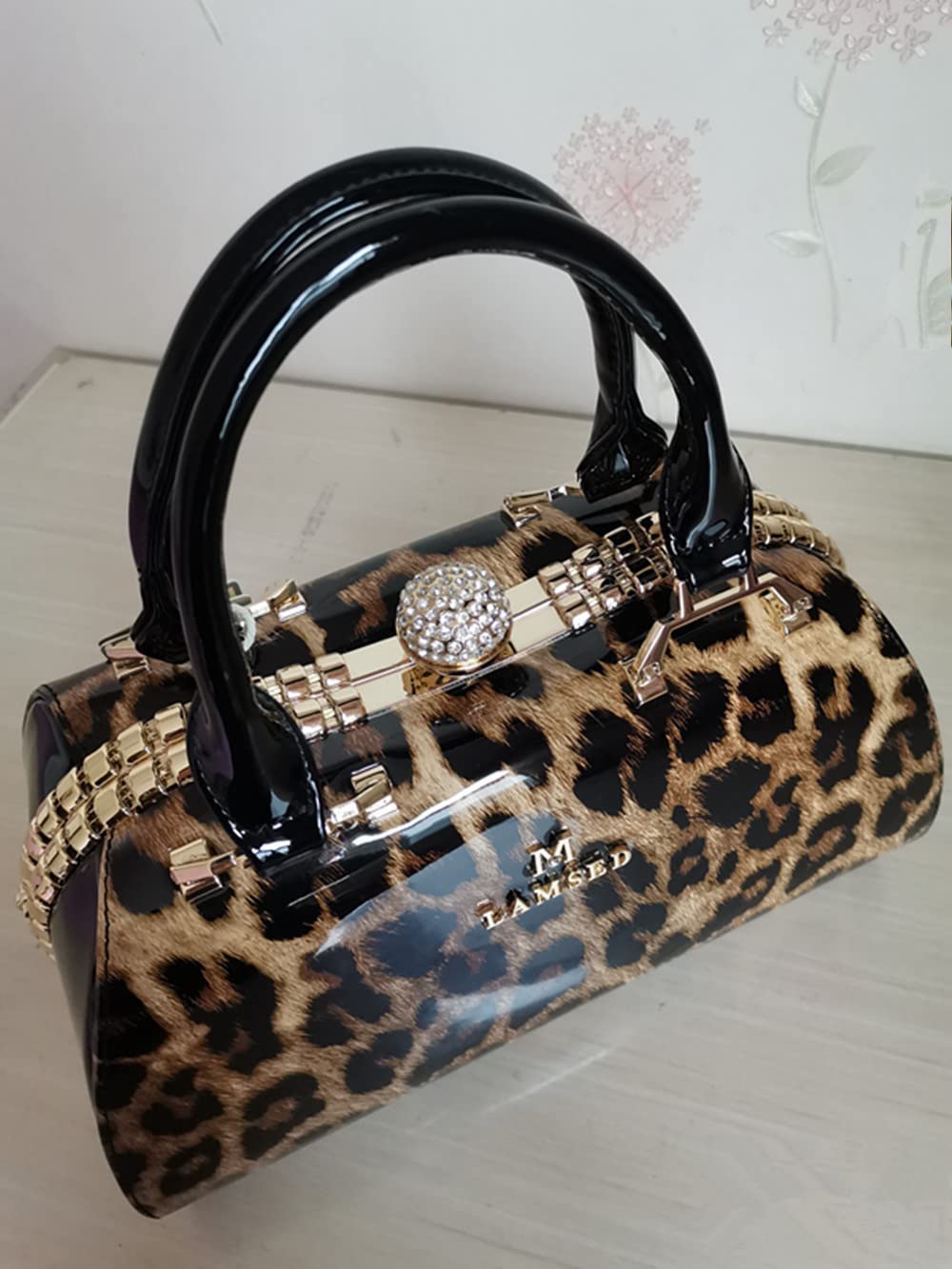 Luxury Leather Women's Top Handle Satchel Crossbody Handbag with Crystal Accents - Elegant Evening Purse & Durable Shoulder Bag for Work, Party, and Travel