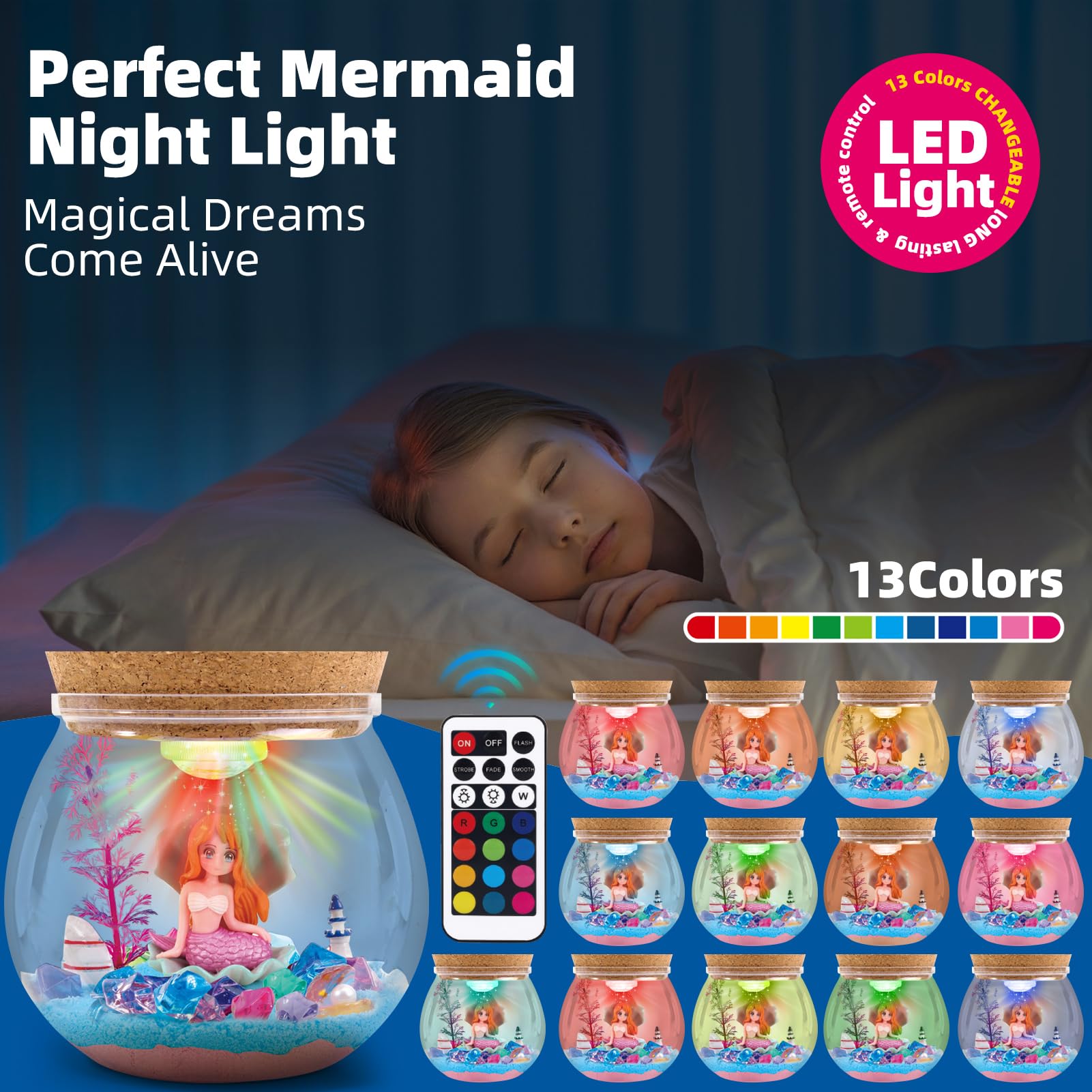 Mermaid DIY Terrarium Kit with LED Lights - Creative Craft Toys for Girls & Boys Ages 6-12 | Fun STEM Educational Gift for Kids | Perfect for Birthday Parties, Classroom Activities & Home Decor