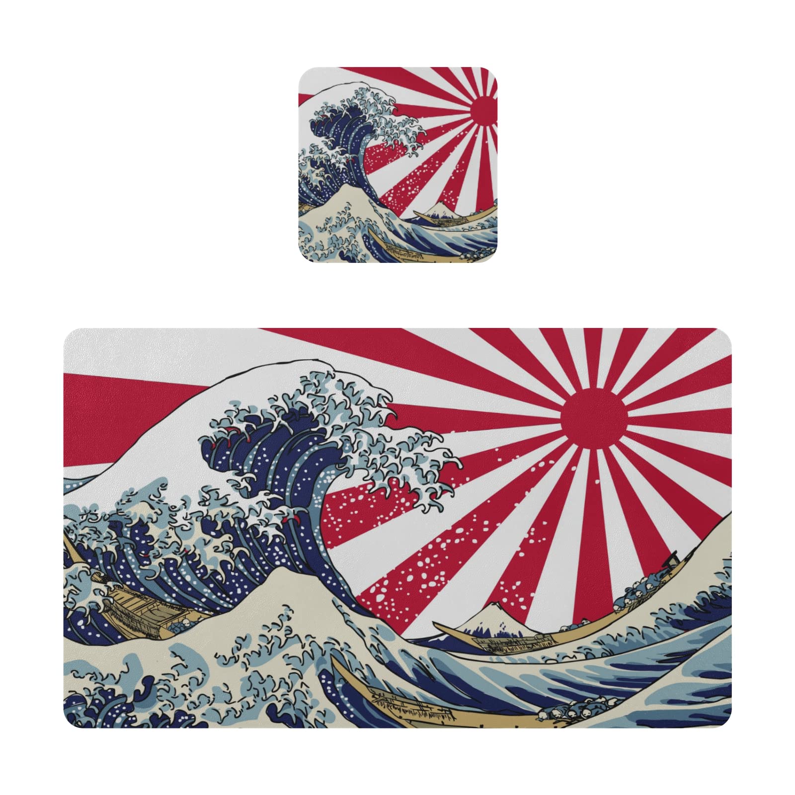 Japanese Wave Design Heat Resistant Placemats - Set of 1 Waterproof Table Mats for Dining, Kitchen & Patio - Perfect for Sushi Nights, Outdoor Entertaining and Everyday Meals