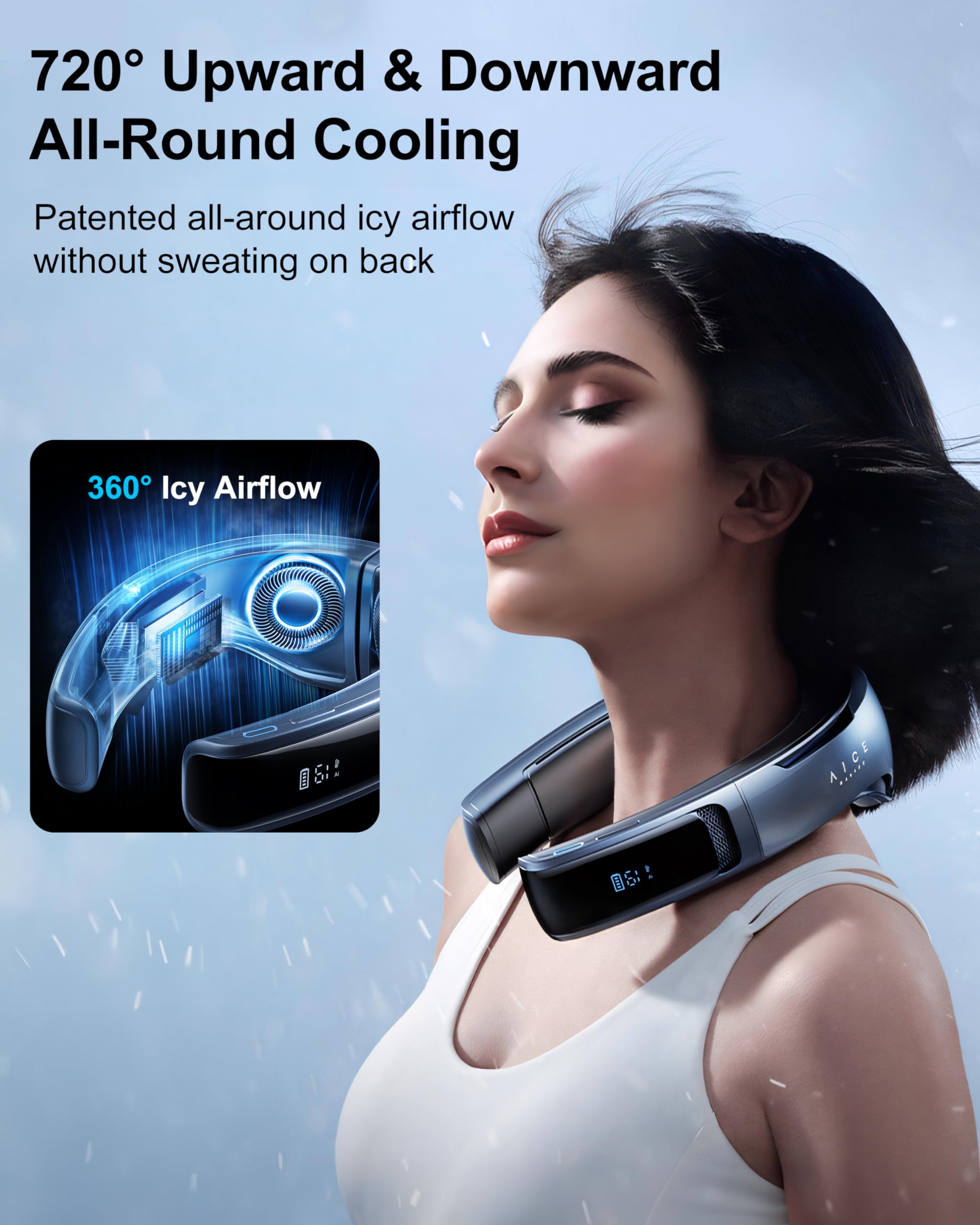 RANVOO 2024 AICE LITE Neck Air Conditioner - Portable Personal Cooling Device with 6,000mAh Battery, Rechargeable Neck Fan Blows Cold Air - Perfect for Outdoor, Office, Travel & Summer Activities (Sky Blue)